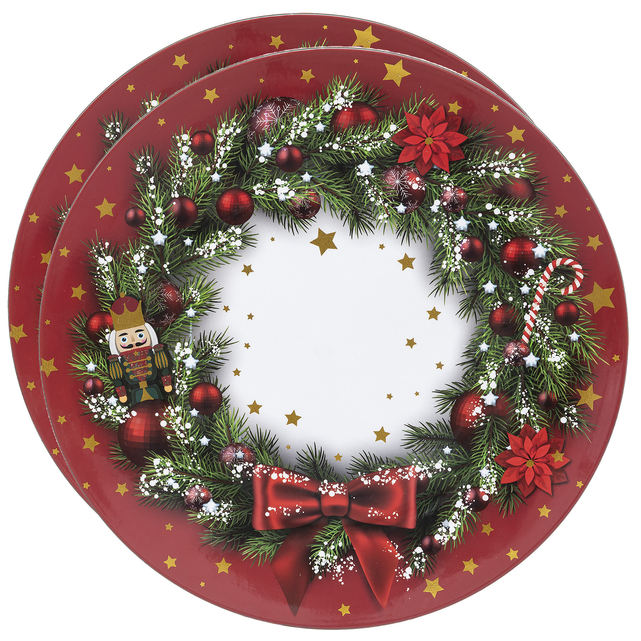 Bellatio Design Set van 2x stuks ronde kerst onderborden kerstkrans 33 cm -