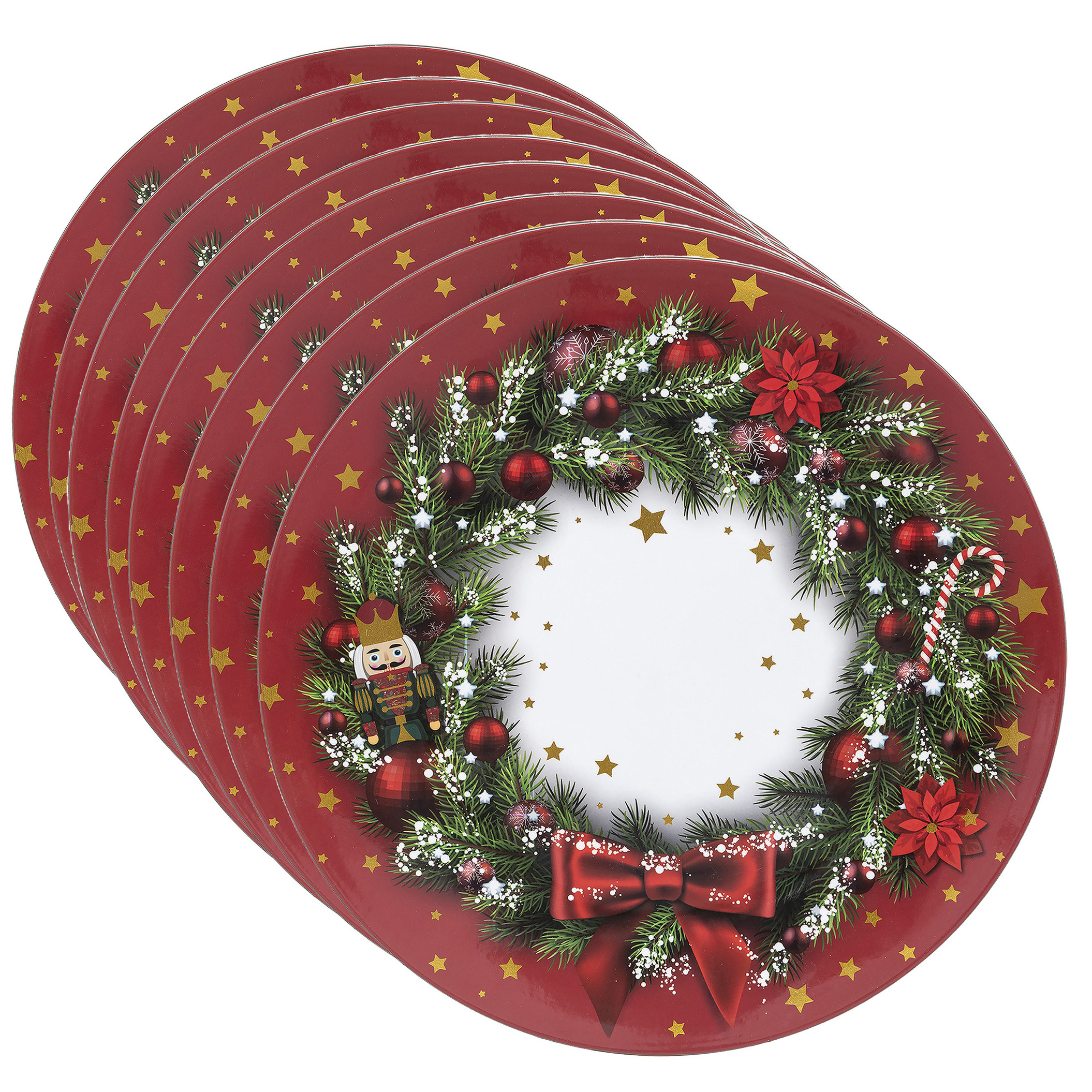 Merkloos Set van 8x stuks ronde kerst onderborden kerstkrans 33 cm -