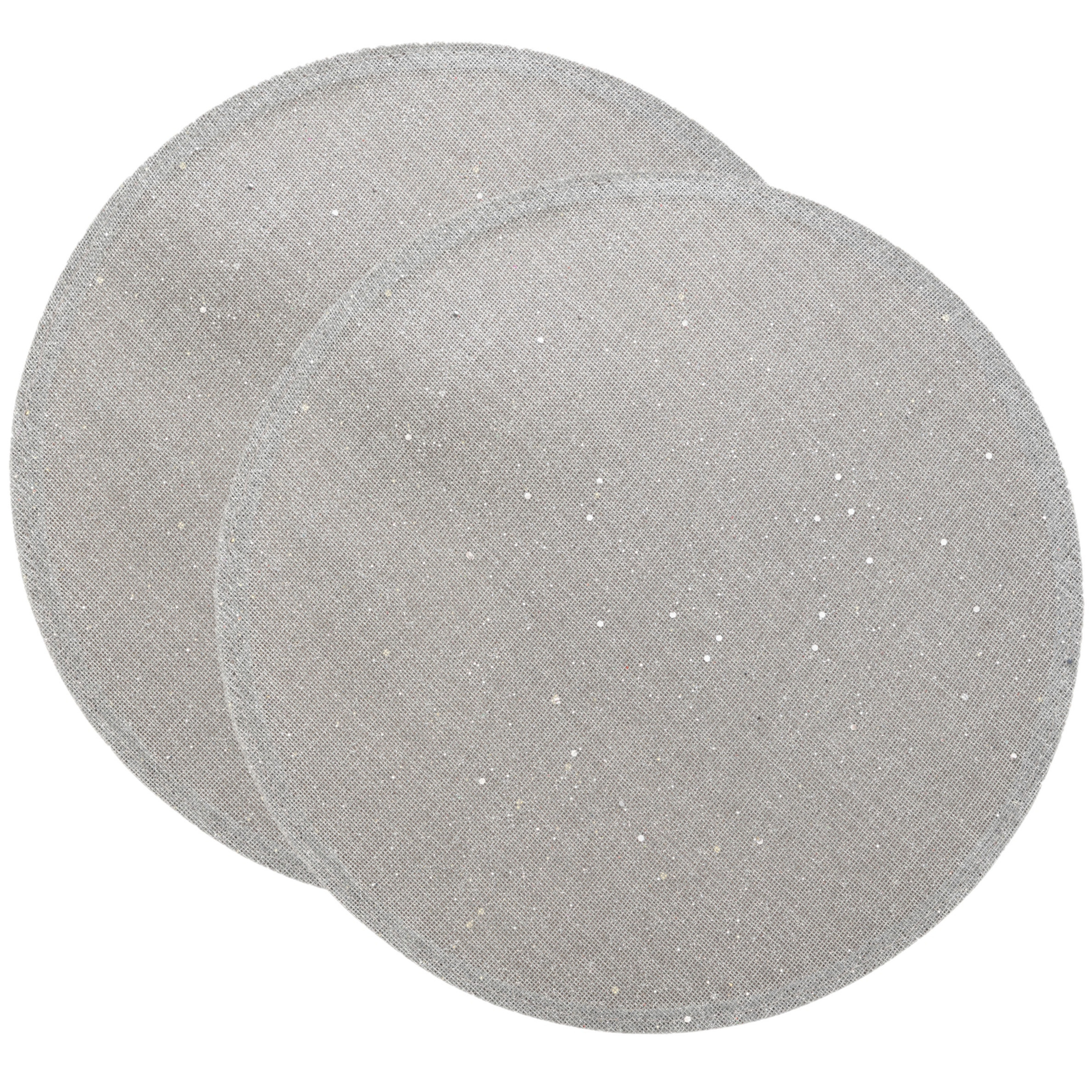 Feeric lights & Christmas Placemats/onderleggers - 2x st - zilver - rond - D38 cm - glitters - jute -