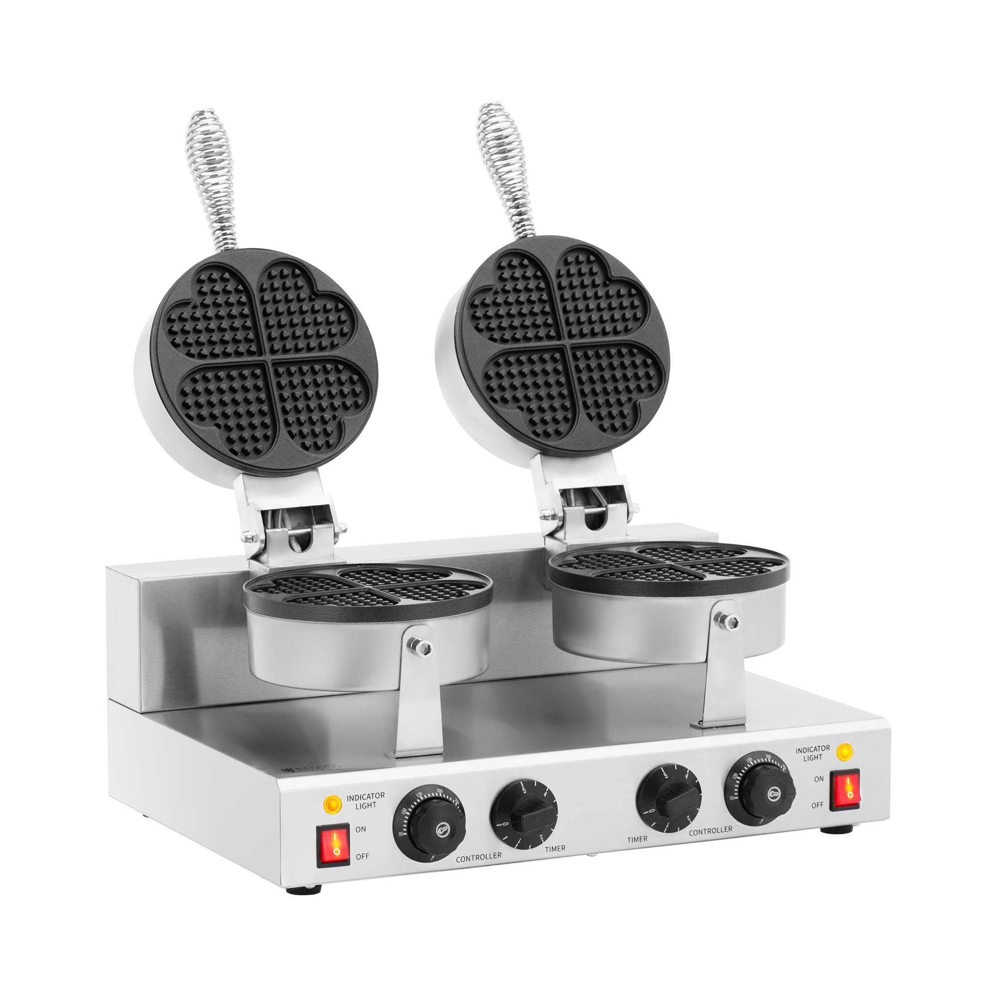 Royal Catering Dubbele Wafelijzer - hartvormig - 2 x 1000 W - 0 - 5 min timer - 