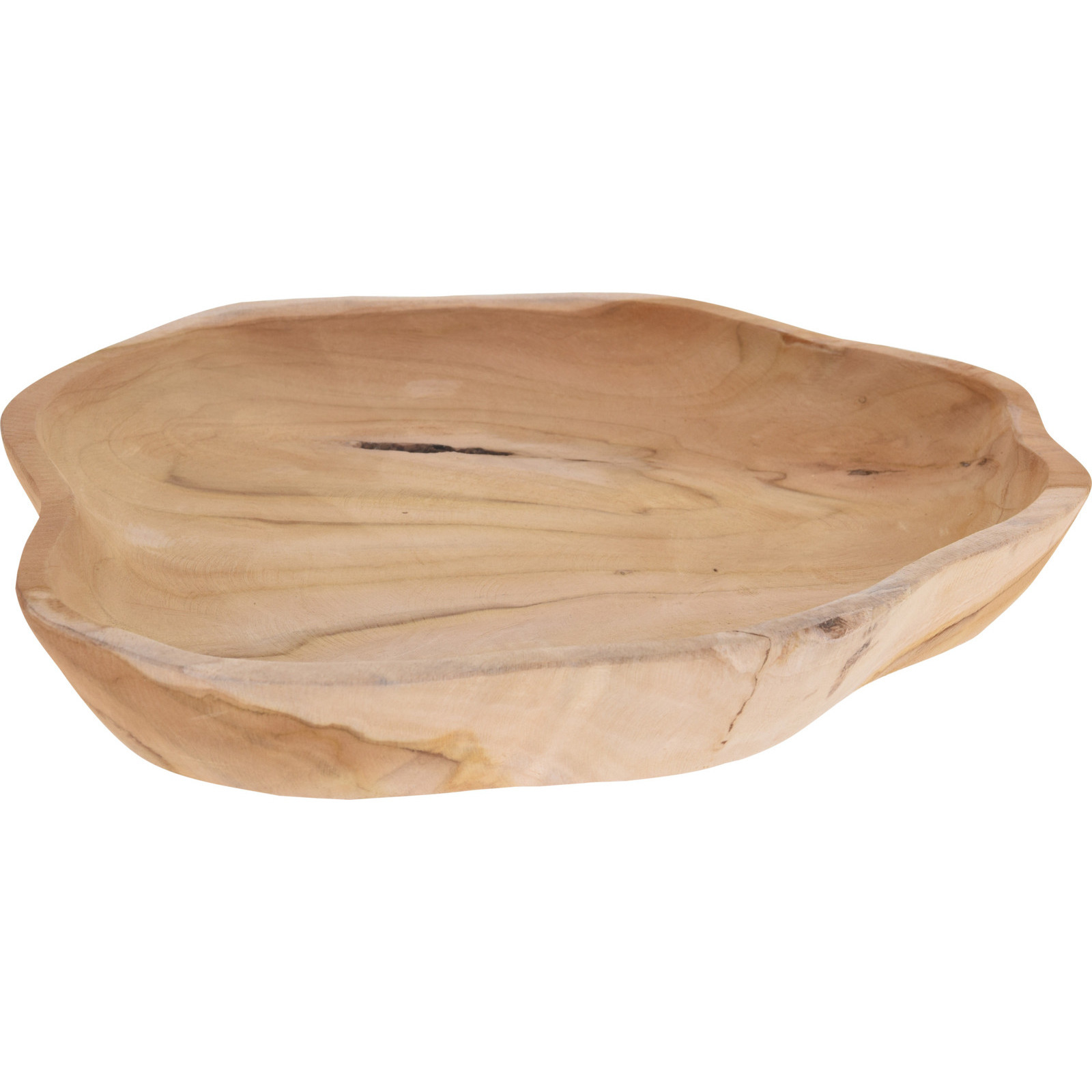 H&S Collection Fruitschaal teak hout rond 32 x 26 x 3 cm -