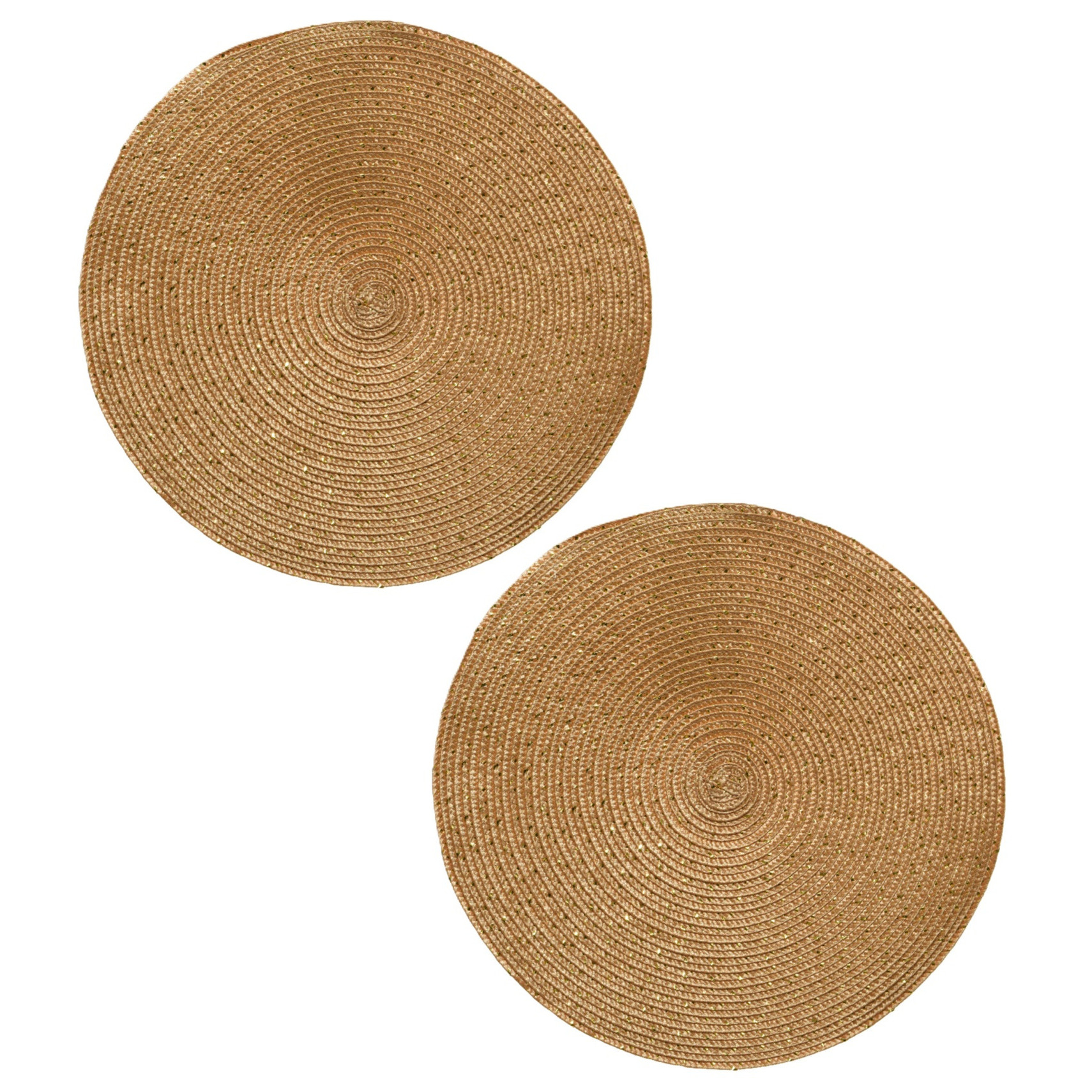 Decoris placemats - 2x st - goud - D38 cm - kunststof - rond - tafel onderleggers -