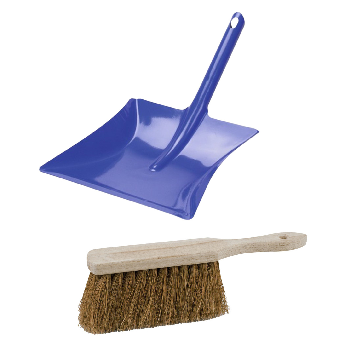 Buemag Stoffer en Blik set Thor - voor buiten - blik van metaal - blauw - x 23 cm - borstel hout 28 cm -