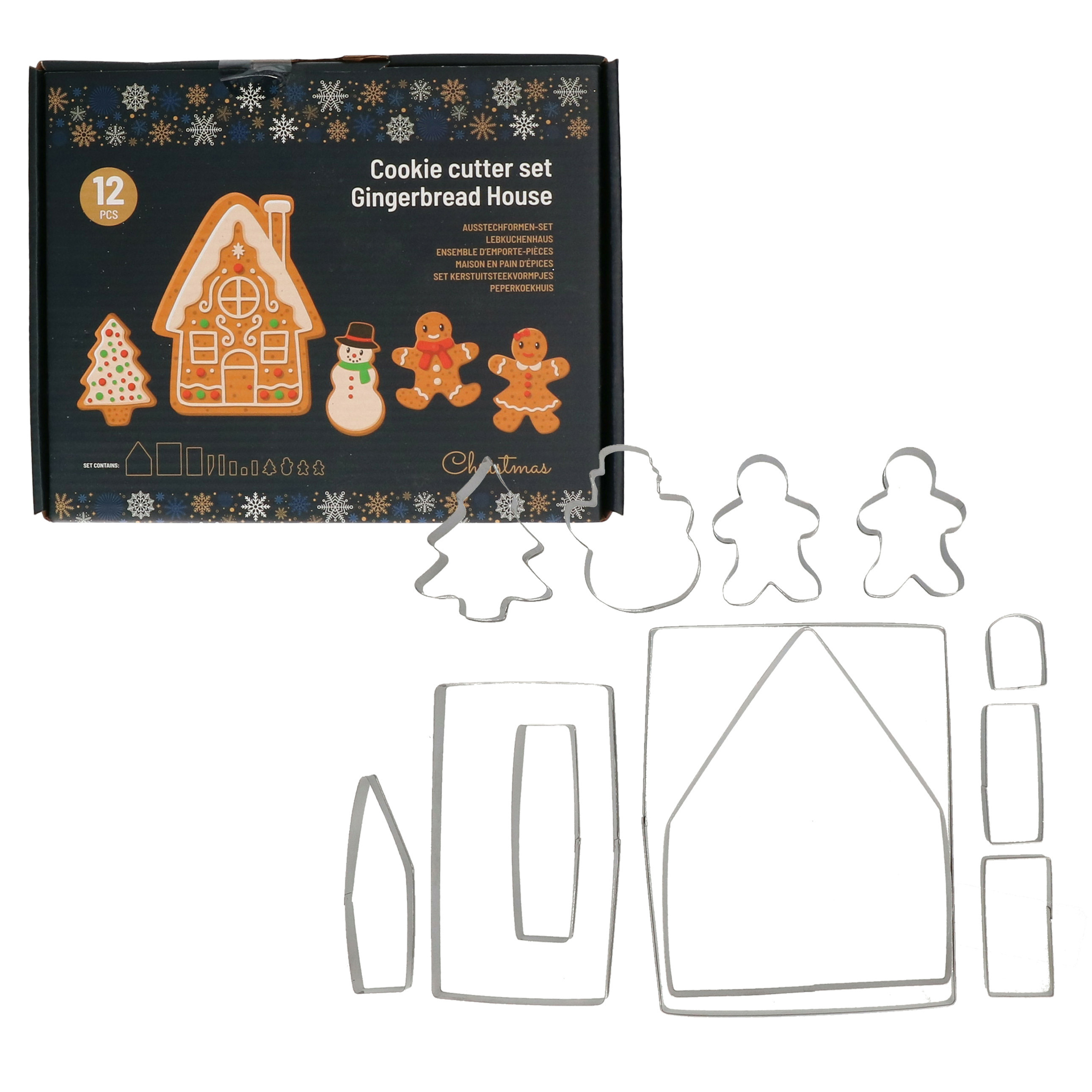 Merkloos Kerst thema koekvormpjes - 12x st - gingerbread house - uitsteekvormpjes -