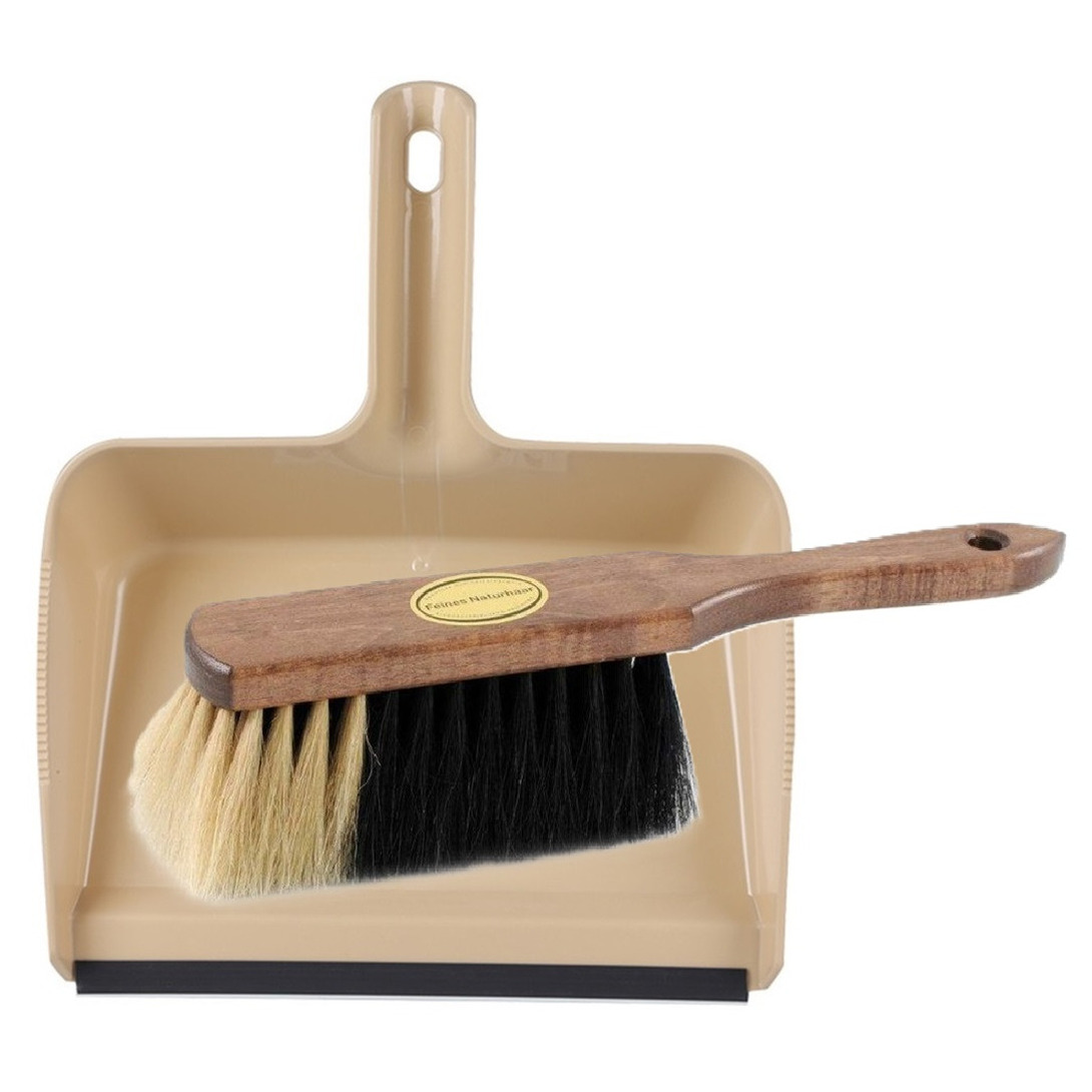 Buemag Stoffer en blik set Freya - blik kunststof - beige - x 30 cm - borstel hout/paardenhaar 29 cm -