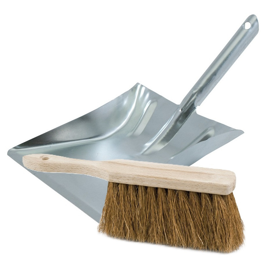 Buemag Stoffer en Blik set Thor - voor buiten - blik van metaal - zilver - x 23 cm - borstel hout 28 cm -