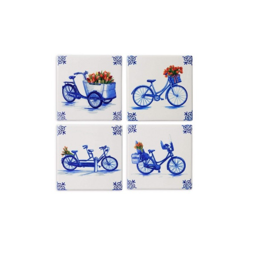 Heinen Delftsblauw Heinen Delfts Blauw onderzetters Fiets 4 stuks