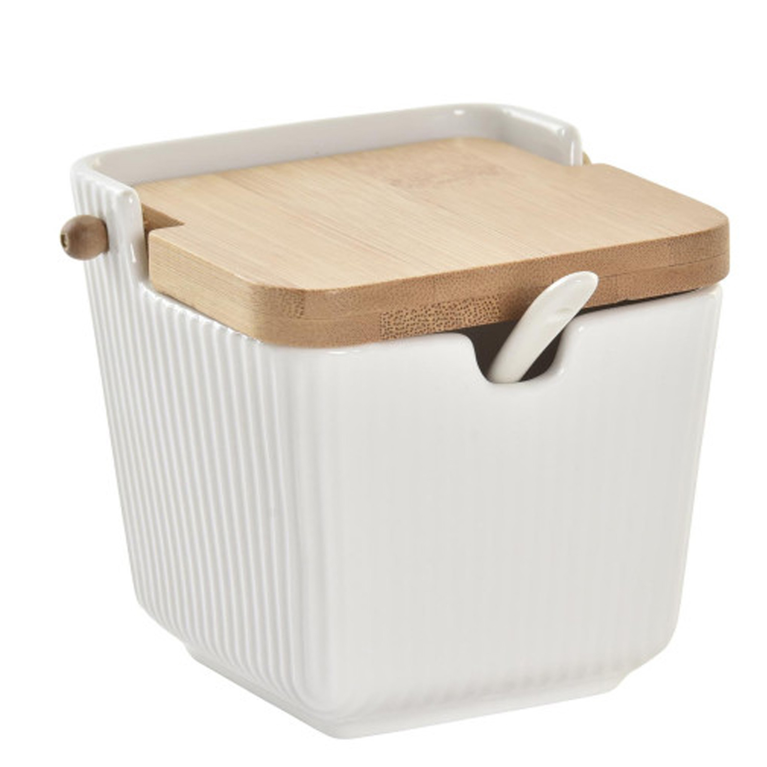 Items luxe Suikerpot Porselein/bamboe - wit - 9 x 10 cm - dispenser -