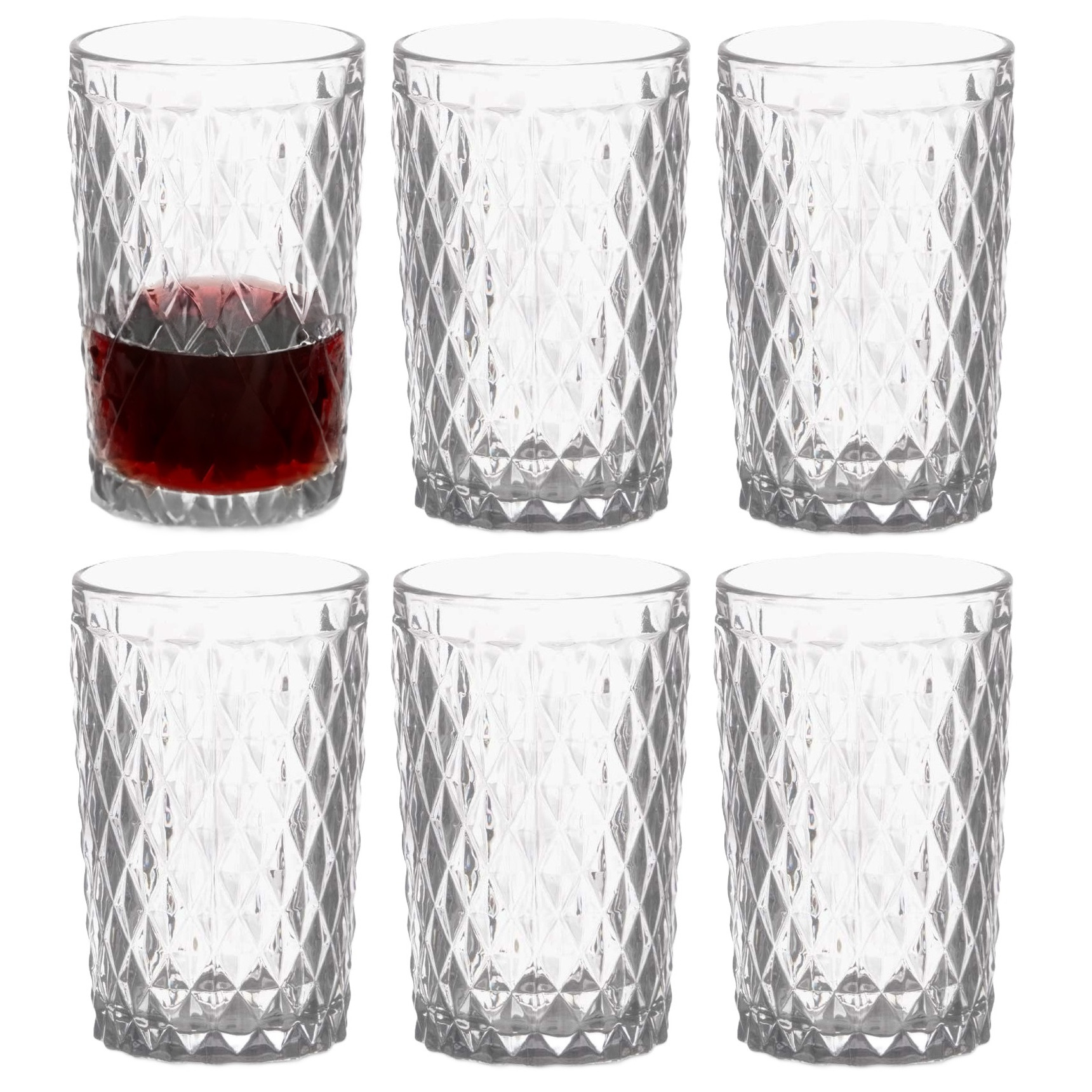 Vivalto Drinkglazen/waterglazen Diamonds - glas - 6x stuks - 370 ml -