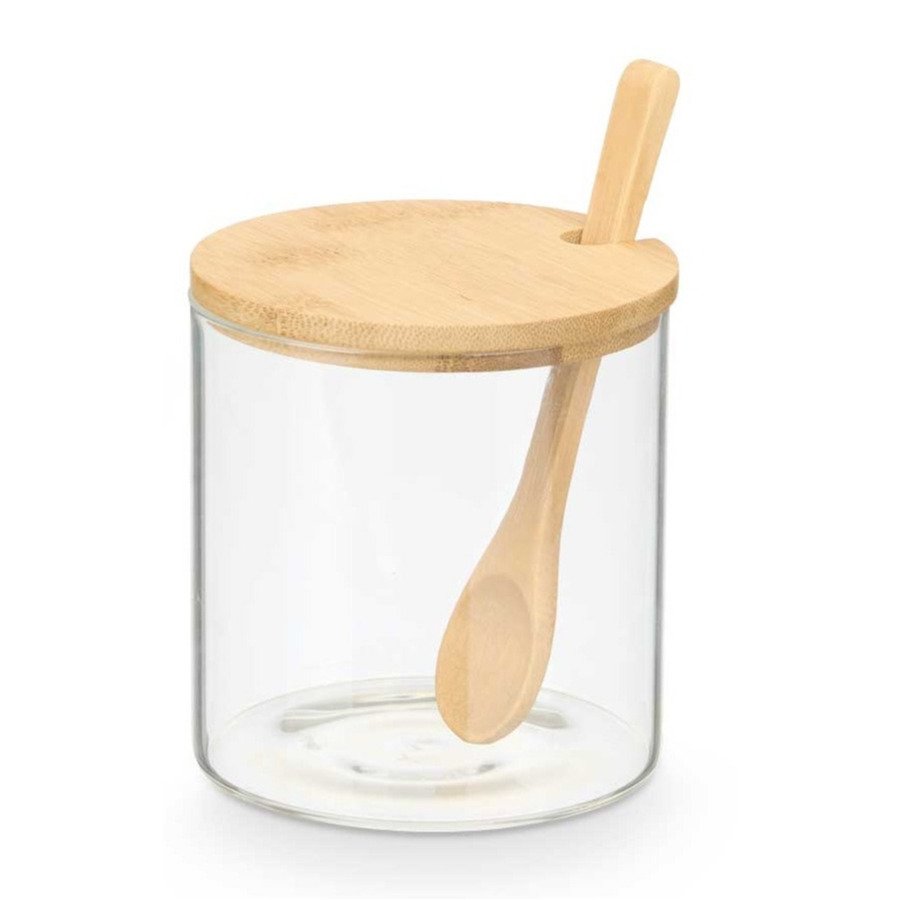 Vivalto Suikerpot Bamboo - glas/bamboe - 12 cm - met lepel -