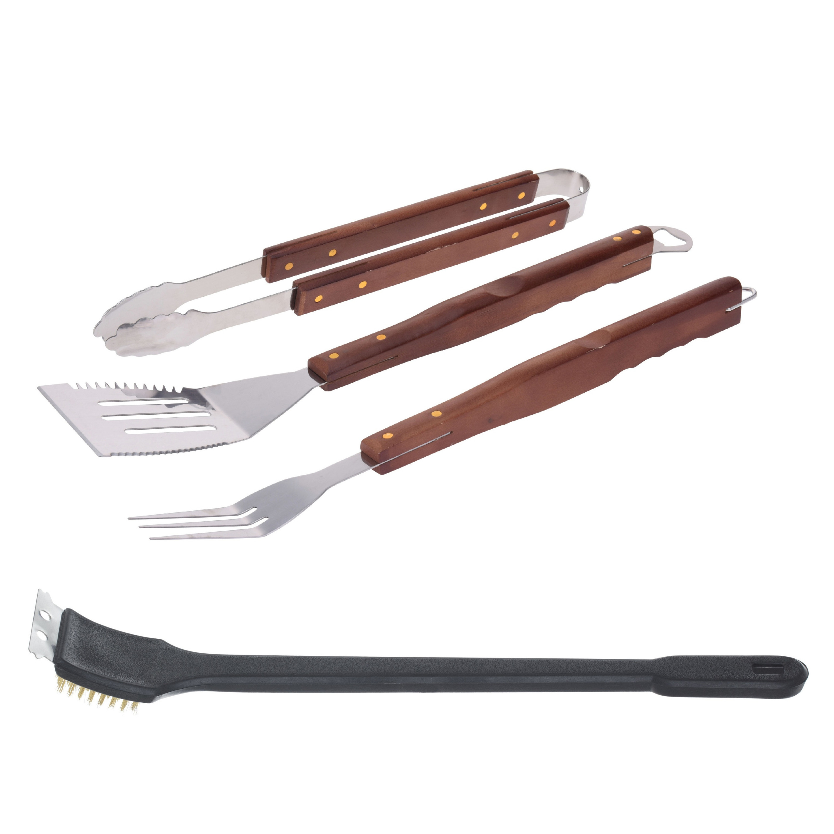 Merkloos BBQ/barbecue gereedschap set 4-delig RVS -