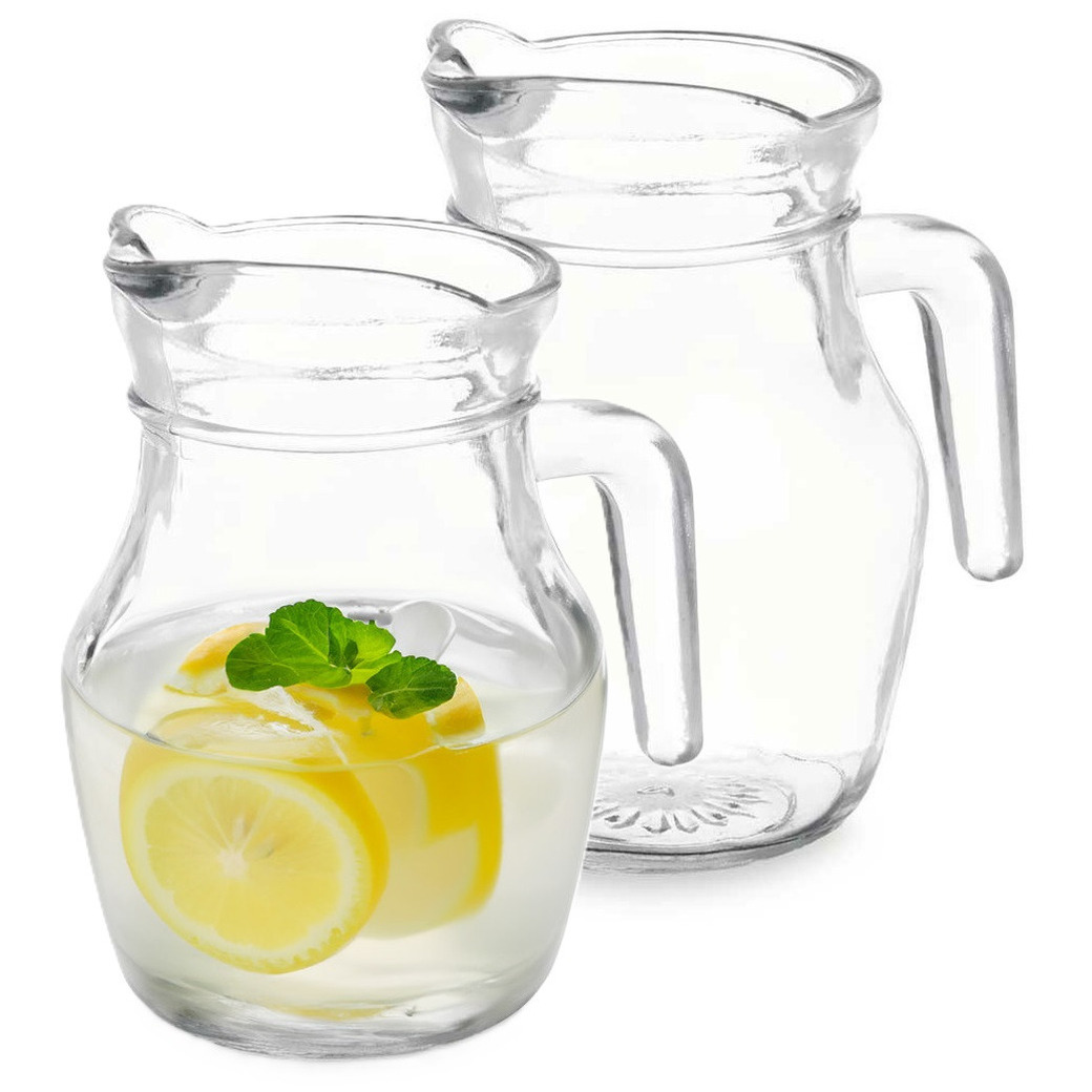 Vivalto schenkkan/water/ wijn karaf - 2x - glas - transparant - 500 ml - D9 x H13 cm -