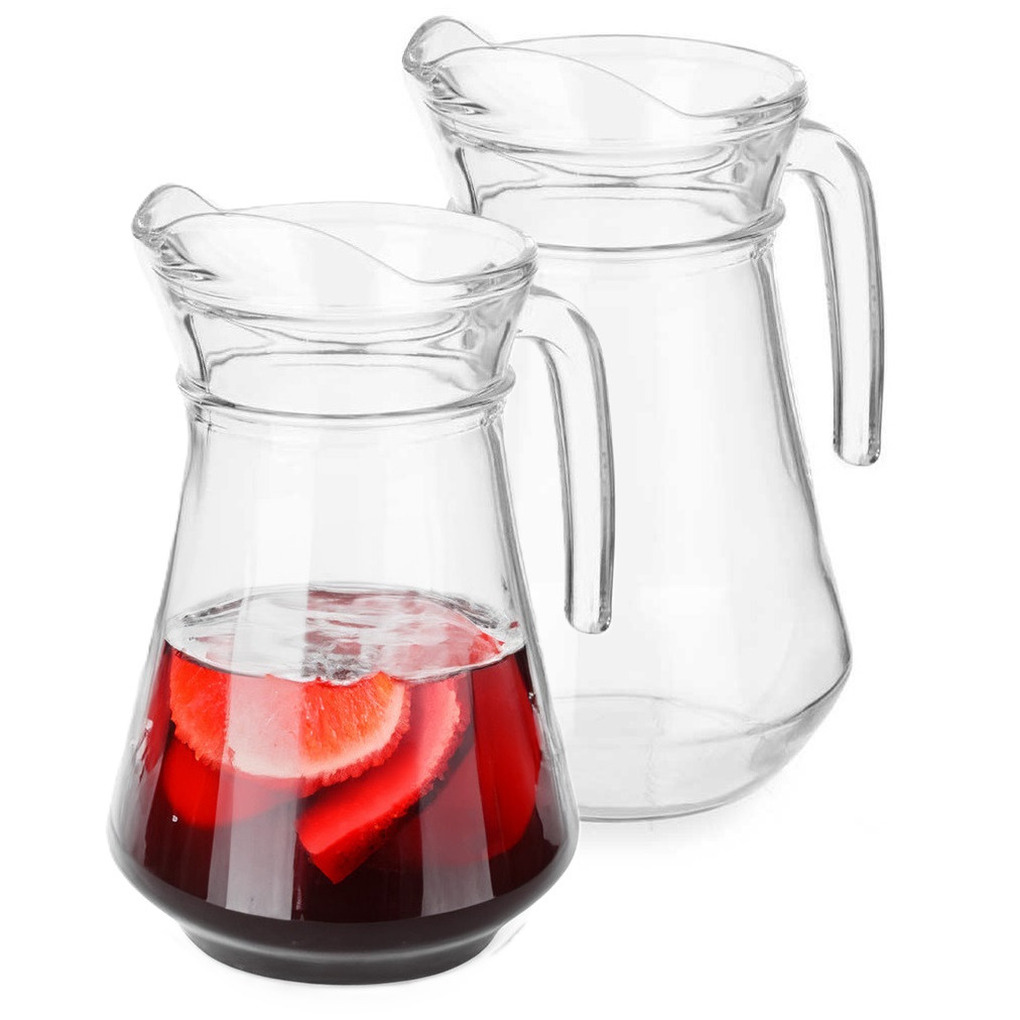 Vivalto schenkkan/water/wijn karaf - 2x - glas - transparant - 1000 ml - D12 x H20 cm -