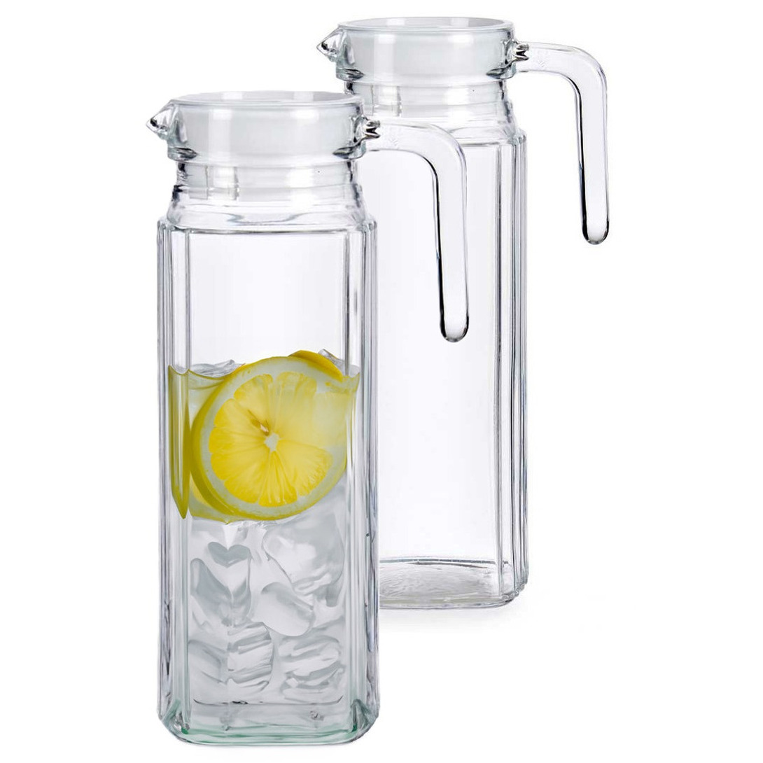 Vivalto schenkkan/water/wijn karaf - 2x - glas - transparant - 1000 ml - D12 x H24 cm - met dop -