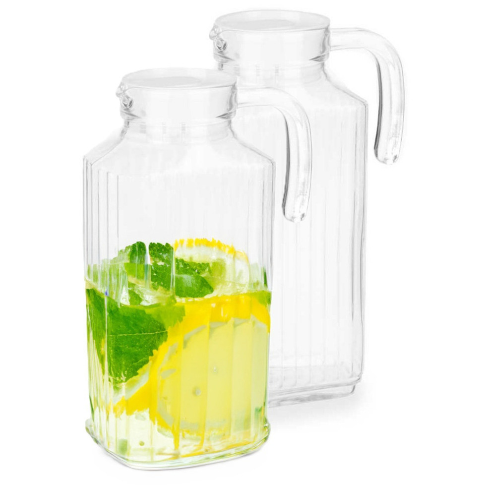 Vivalto schenkkan/water/wijn karaf - 2x - glas - transparant - 1800 ml - D15 x H26 cm - met dop -