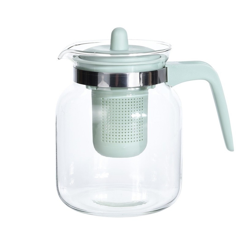 Merkloos Glazen theepot met groen filter 1500 ml -