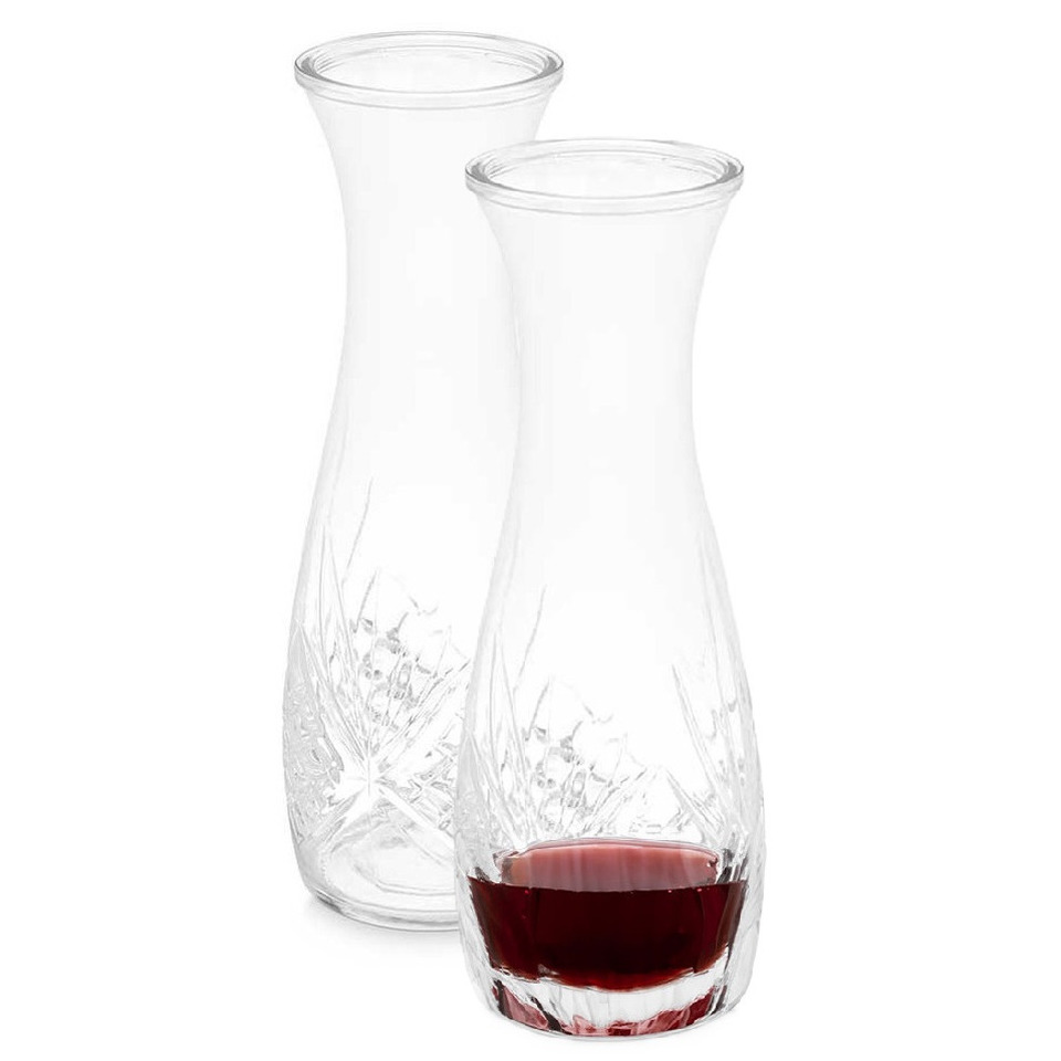 Vivalto schenkkan/water/wijn karaf - 2x - sierlijk glas - transparant - 1000 ml - D10 x H28 cm -