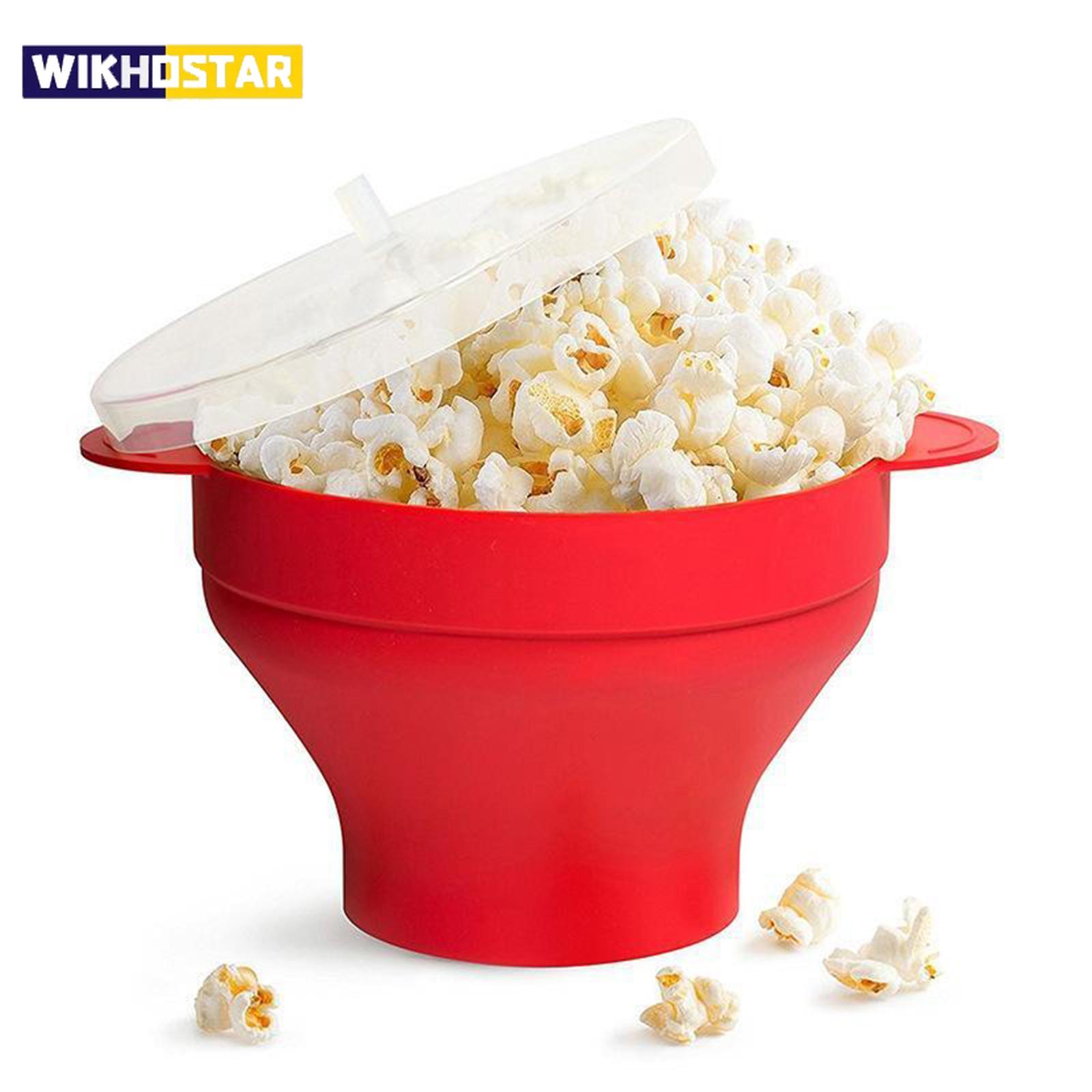 WIKHOSTAR Keuken Magnetron Popcorn Kom Emmer Siliconen DIY Rode Popcorn Maker met Deksel Chips Fruitschaal Hoge kwaliteit Eenvoudig gereedschap groen