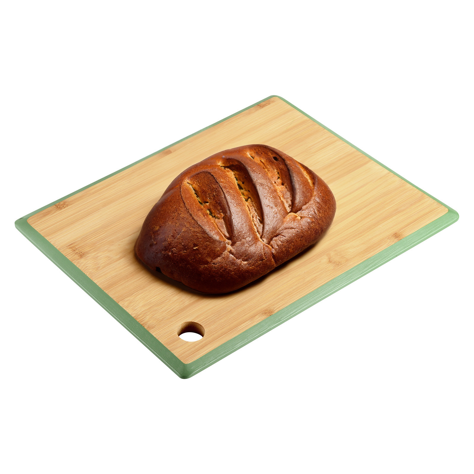 Kesper Keuken voedsel bereiden snijplank - 23 x 15 cm - bamboe hout - groene rand -