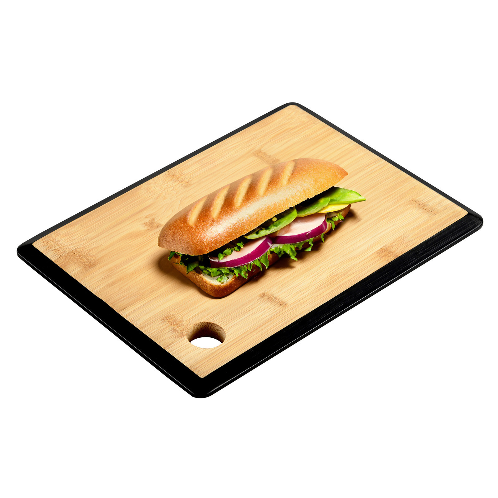 Kesper Keuken voedsel bereiden snijplank - 27 x 19 cm - bamboe hout - zwarte rand -