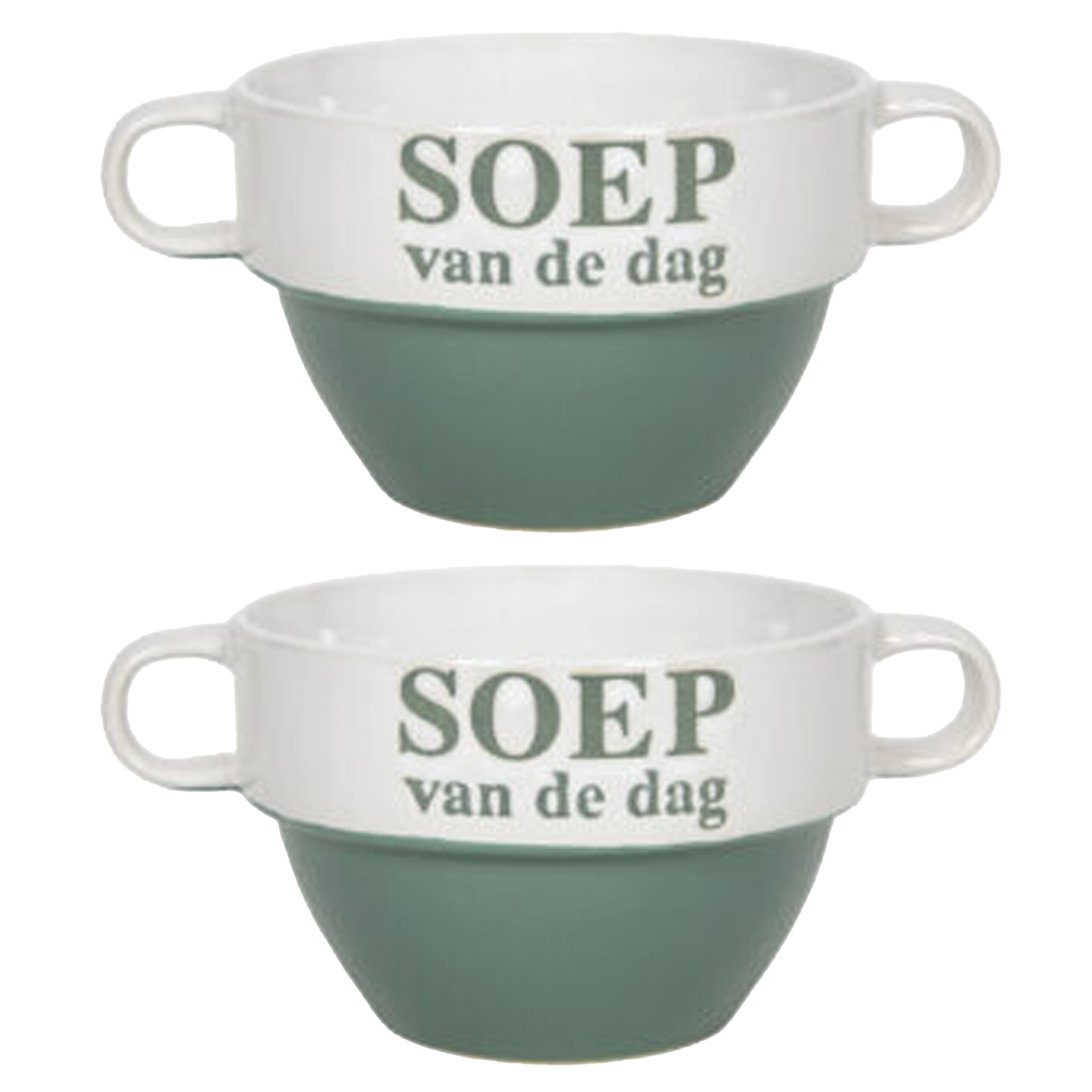 Merkloos Soepkommen - 2x - Soep van de dag - keramiek - D12 x H8 cm - groen - Stapelbaar -