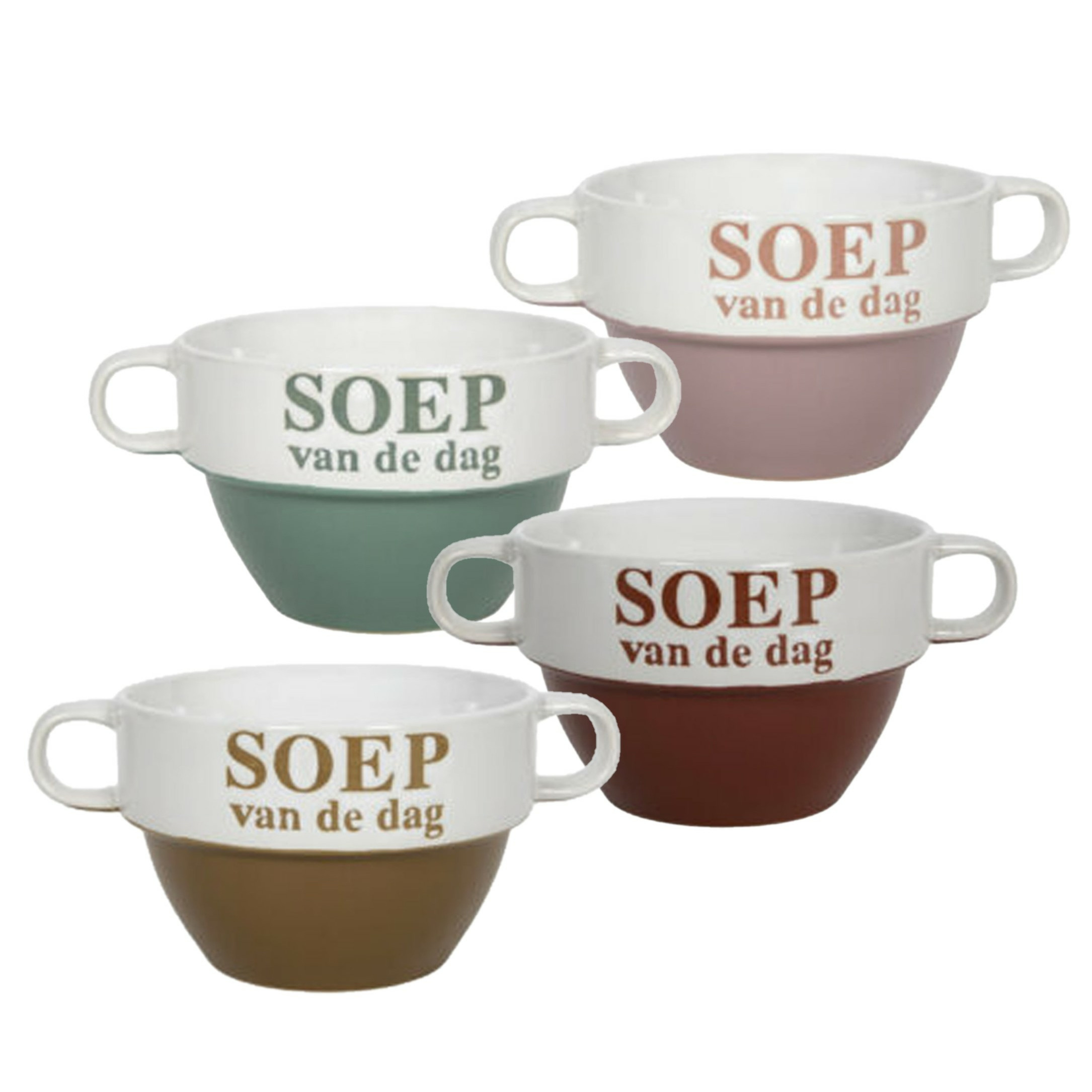 Bellatio Design Soepkommen/schaaltjes - Soep van de dag - 4x stuks - multi kleuren - keramiek - D12 x H8 cm - Stapel -