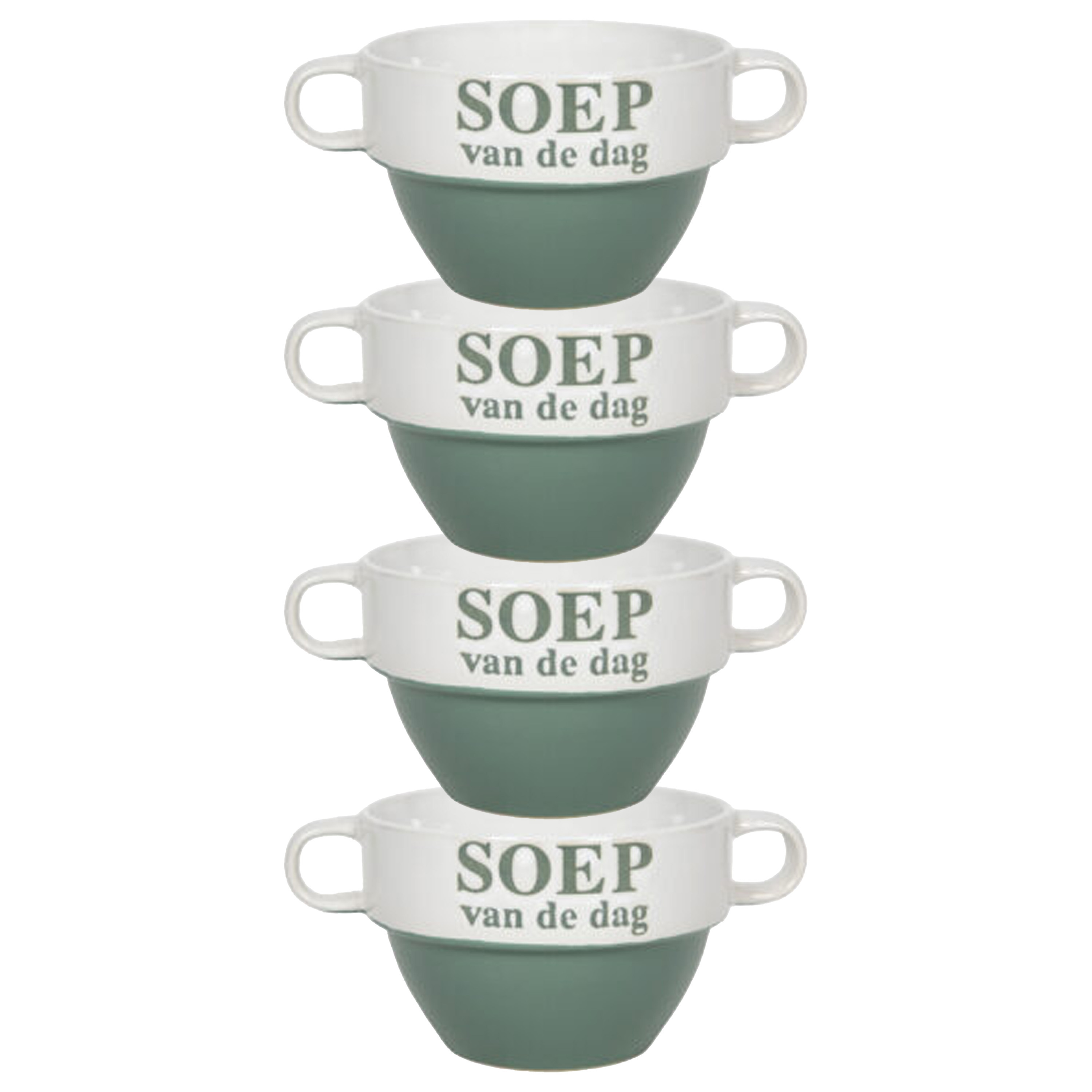 Merkloos Soepkommen - 4x - Soep van de dag - keramiek - D12 x H8 cm - groen - Stapelbaar -