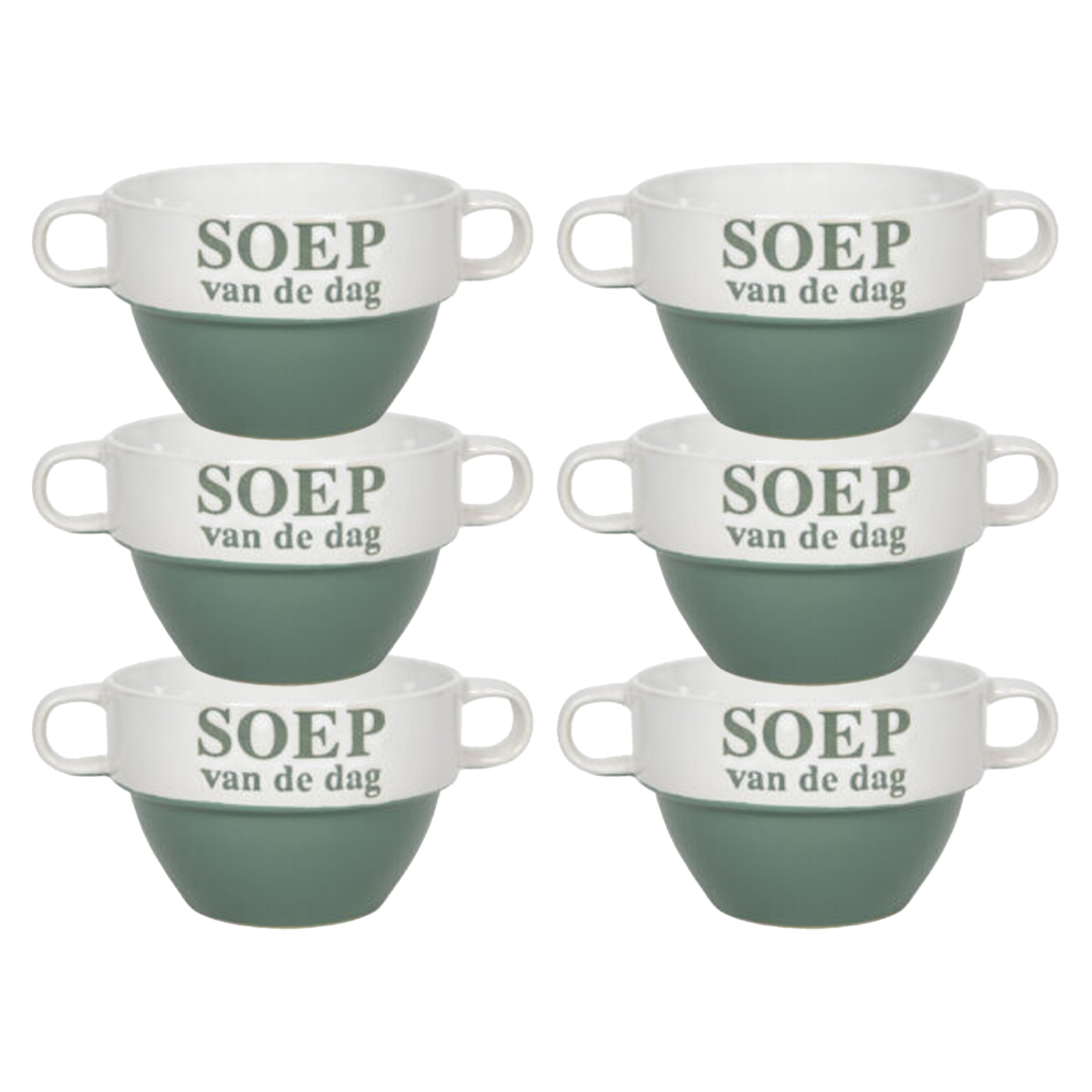 Merkloos Soepkommen - 6x - Soep van de dag - keramiek - D12 x H8 cm - groen - Stapelbaar -