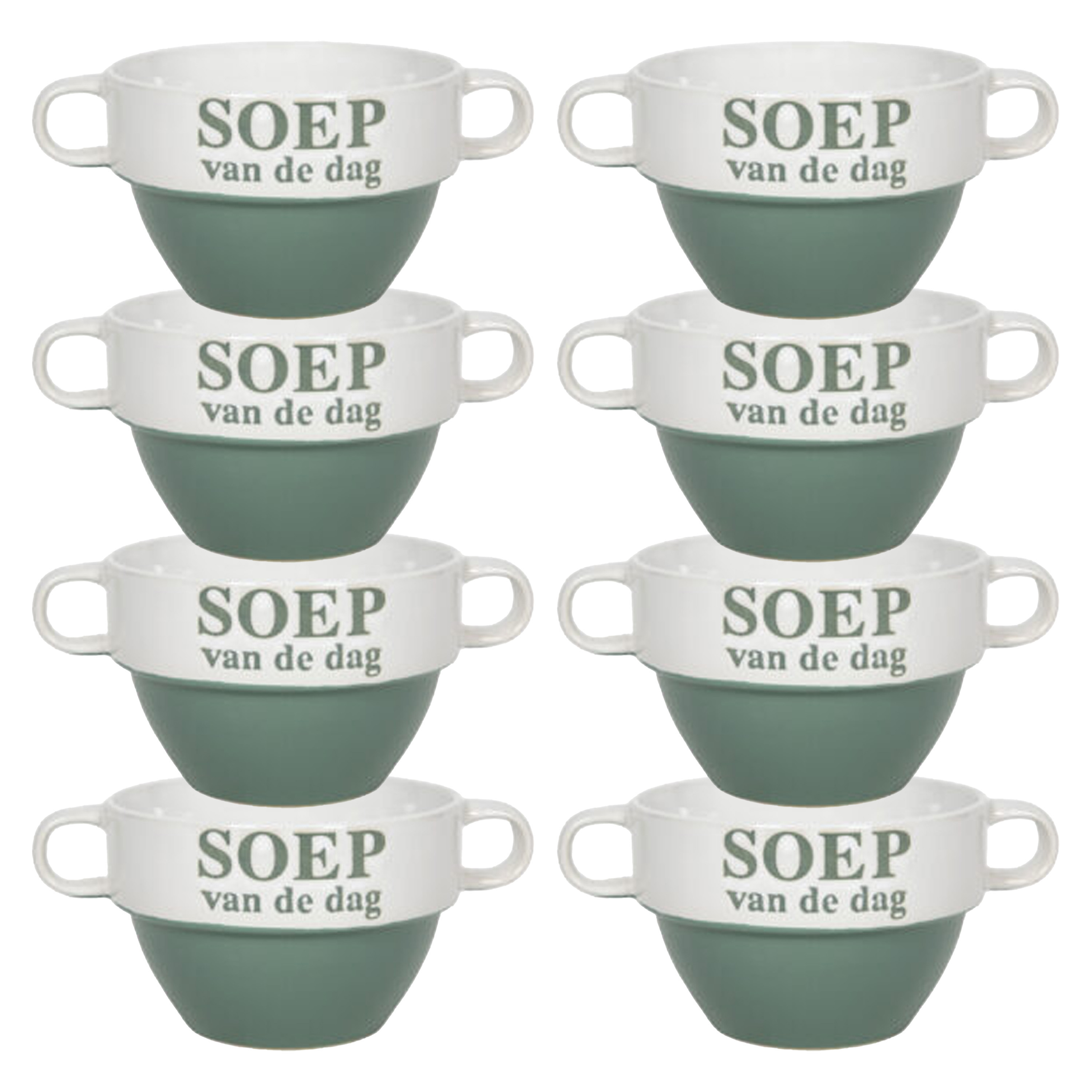 Merkloos Soepkommen - 8x - Soep van de dag - keramiek - D12 x H8 cm - groen - Stapelbaar -