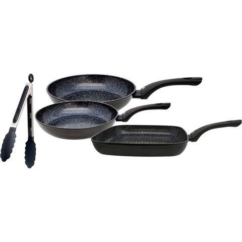 Elo Pfannen-Set Pre Belugo, Aluminium (Set, 4-tlg., je 1 Bratpfanne Ø 20/24 cm, 1 Grillpfanne 28x28 cm, 1 Servierzange), keramische Beschichtung, Induktion