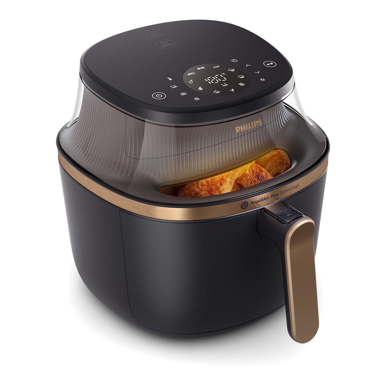 Philips Heißluftfritteuse Airfryer 3000 NA332/00, mit 6.2L, Sichtfenster, 1700 W, RapidAir Plus Technologie und 16 Kochfunktionen, Schwarz/Kupfer