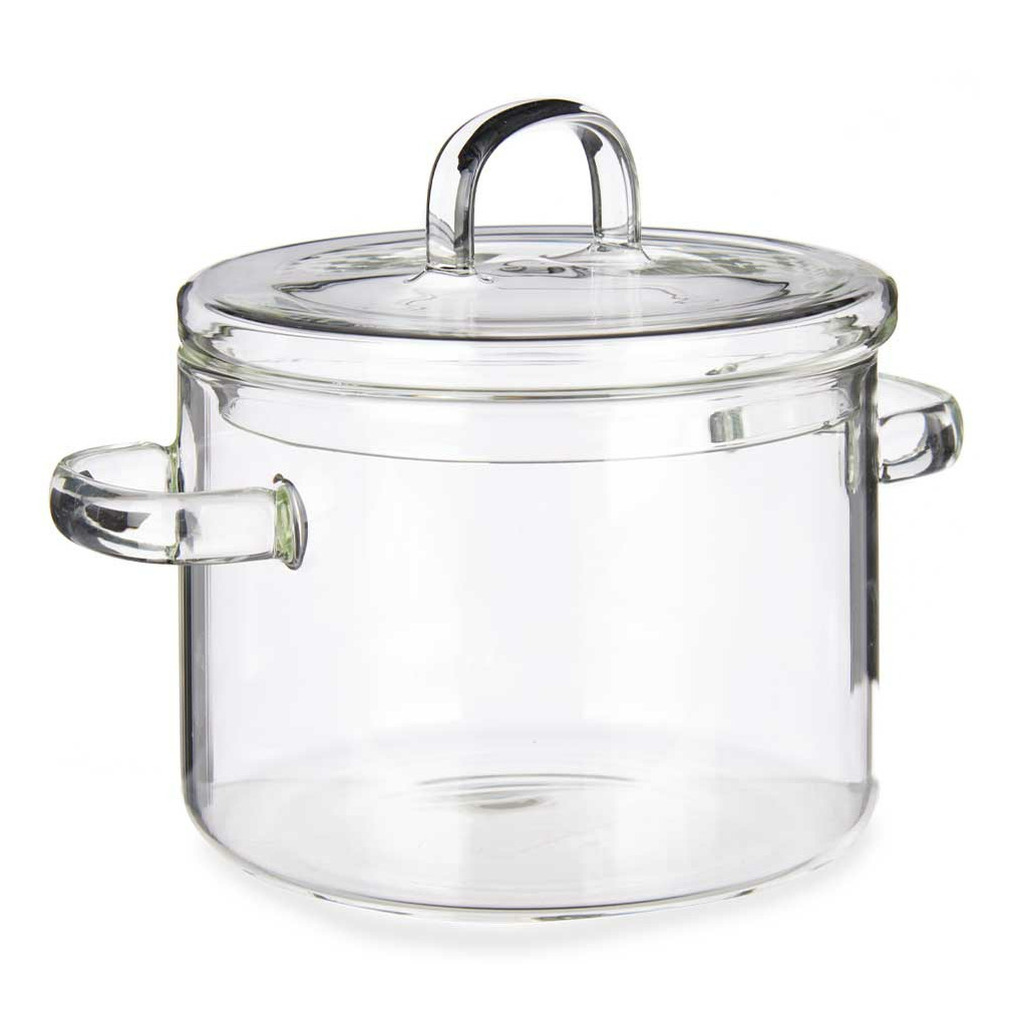 Vivalto Kookpan met deksel - glas - 1L - 14x19 cm - transparant -