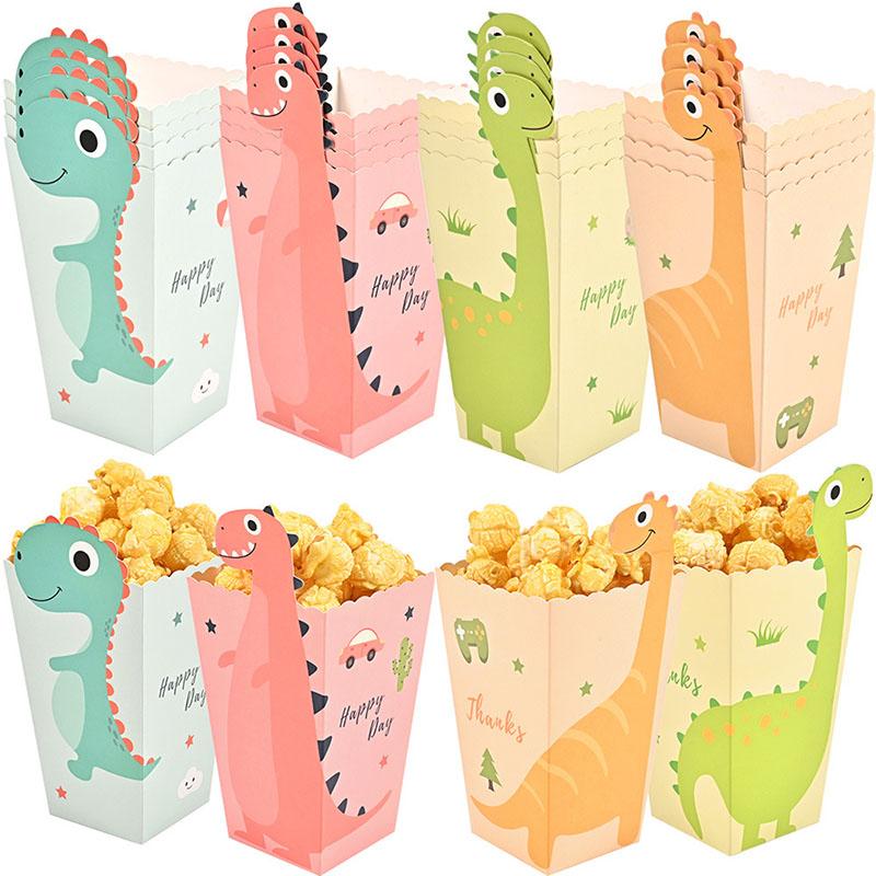 QI Event 12 stuks dinosaurus popcorn doos traktatie kinderen verjaardag koekjesdoos jungle party baby shower gunsten popcorn doos voor verpakking evenement feest 9.5x9.5x11cm