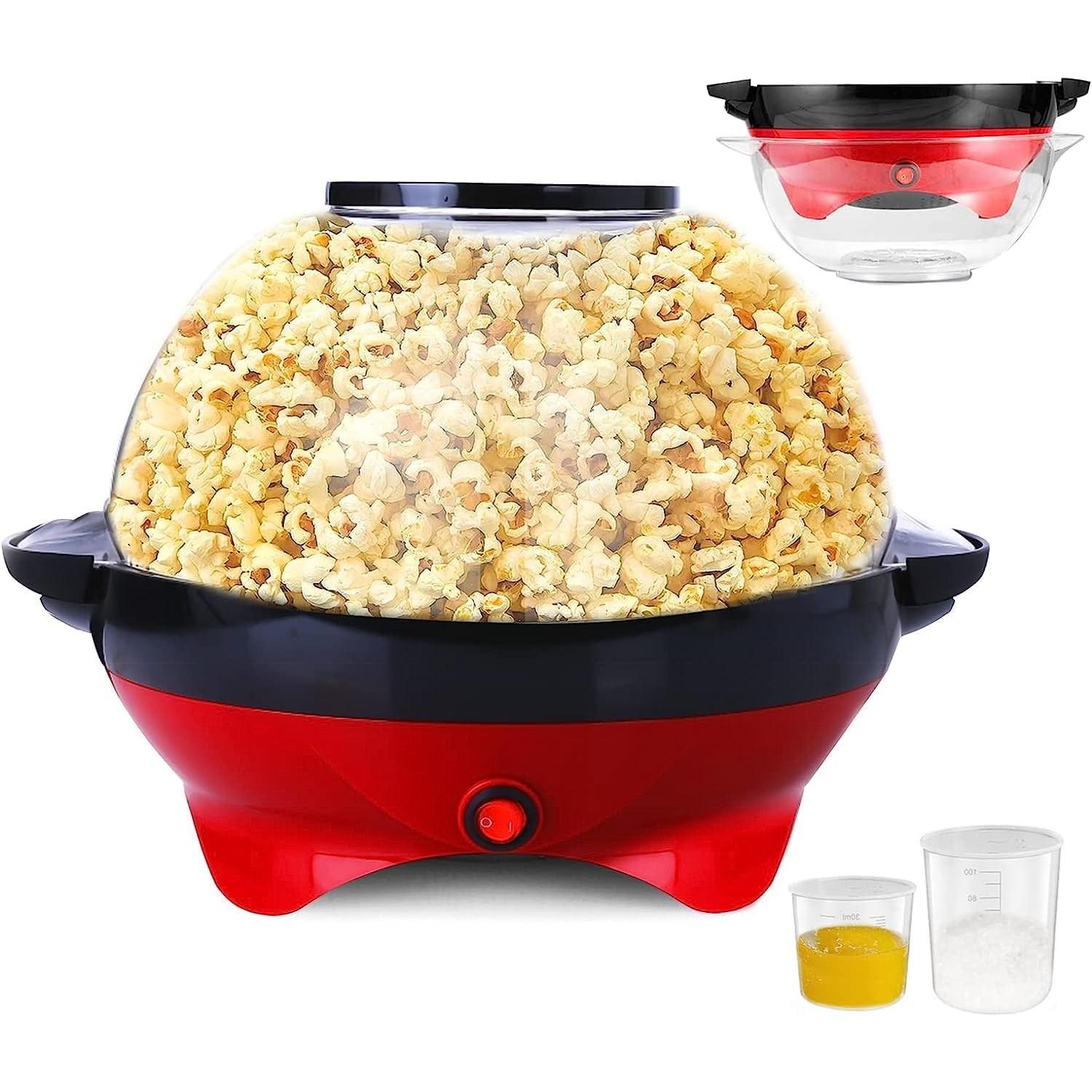 Stand high 6 Quart popcornmachine, roergekke popcornpopmachine, elektrische popcornmachine voor hete olie, groot deksel voor serveerschaal en twee maatbekers