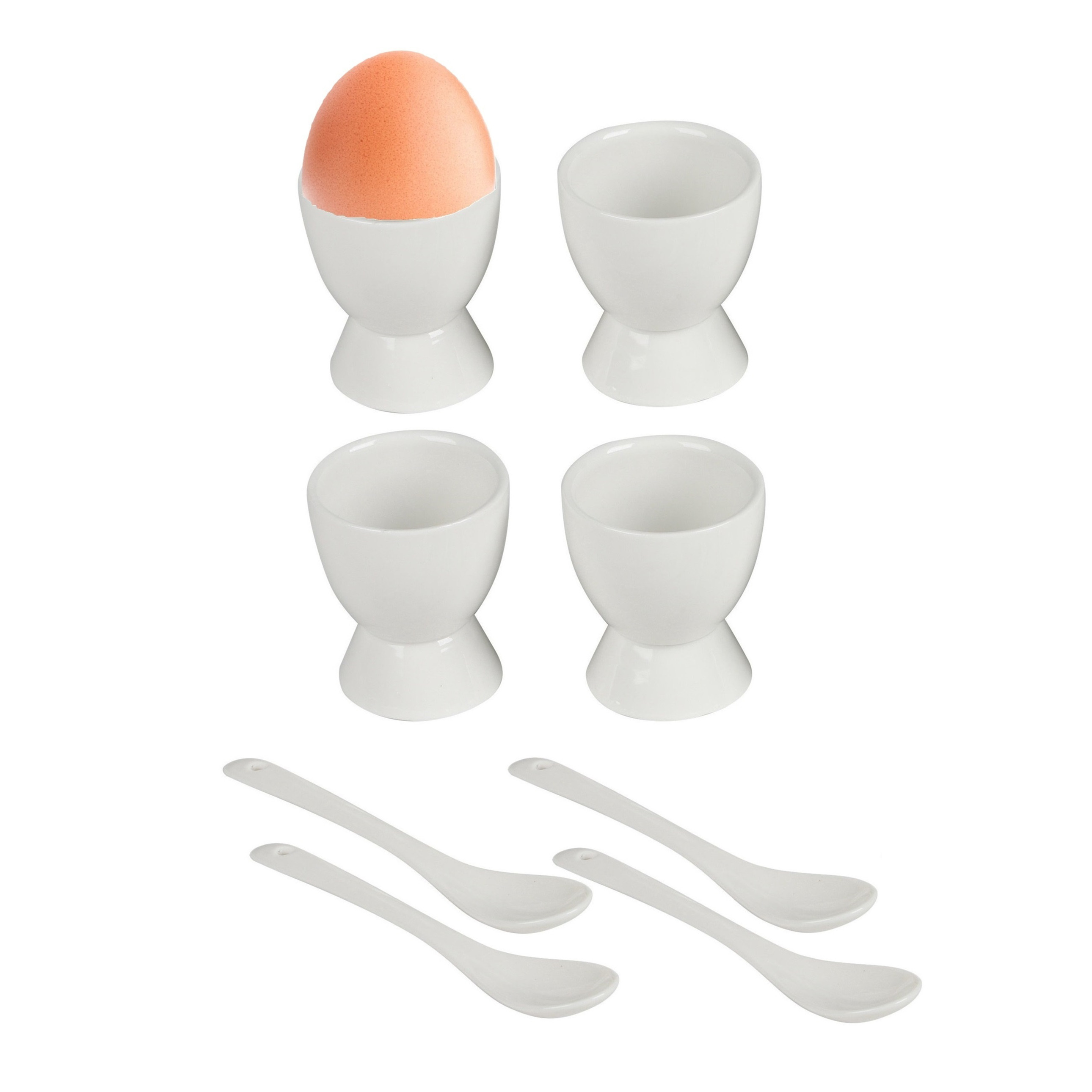 Urban Living Eierdopjes met eierlepels Ivory - set van 4x - keramiek - wit - 5 x 6 cm -