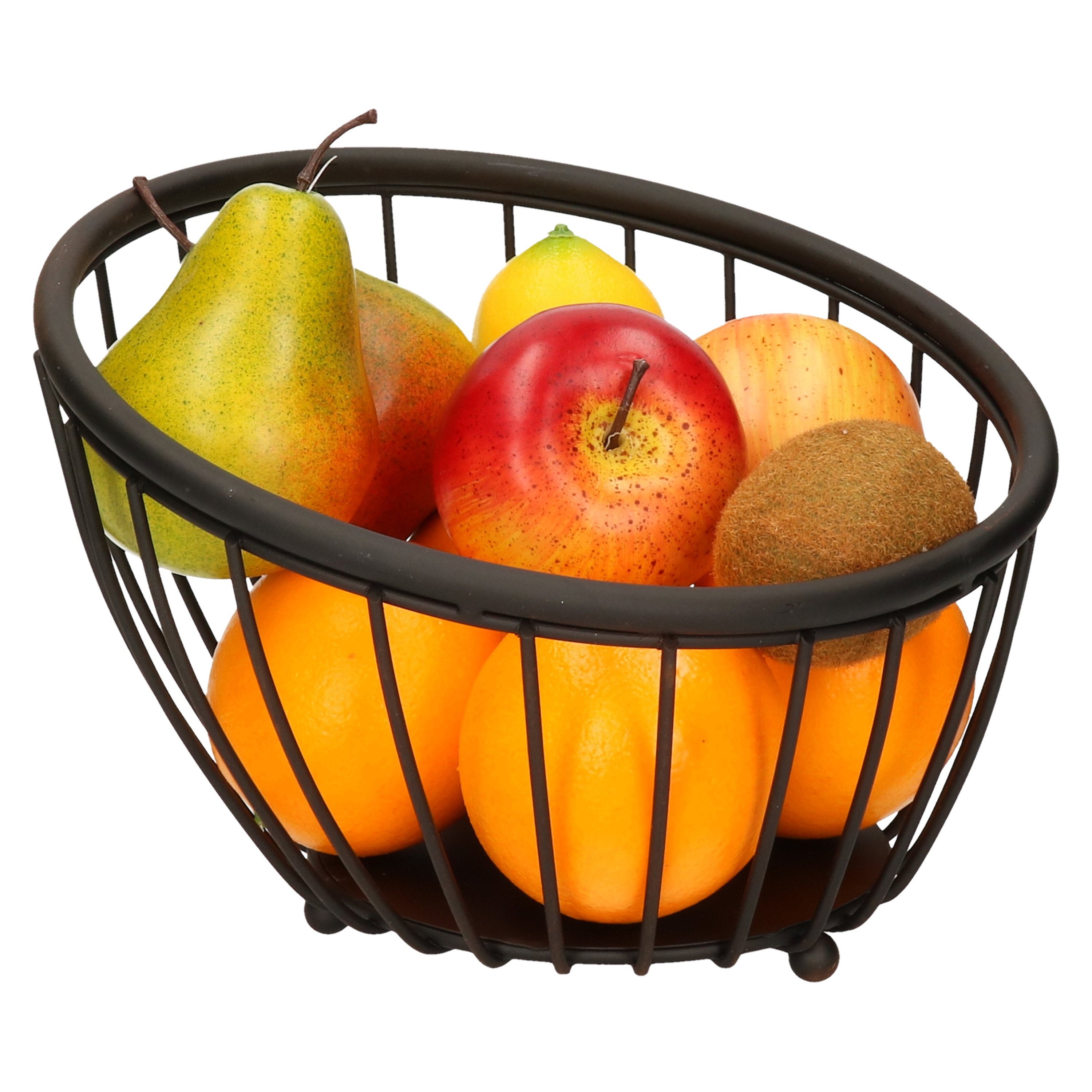 Merkloos Metalen fruitmand/fruitschaal zwart rond 28 x 10 cm -