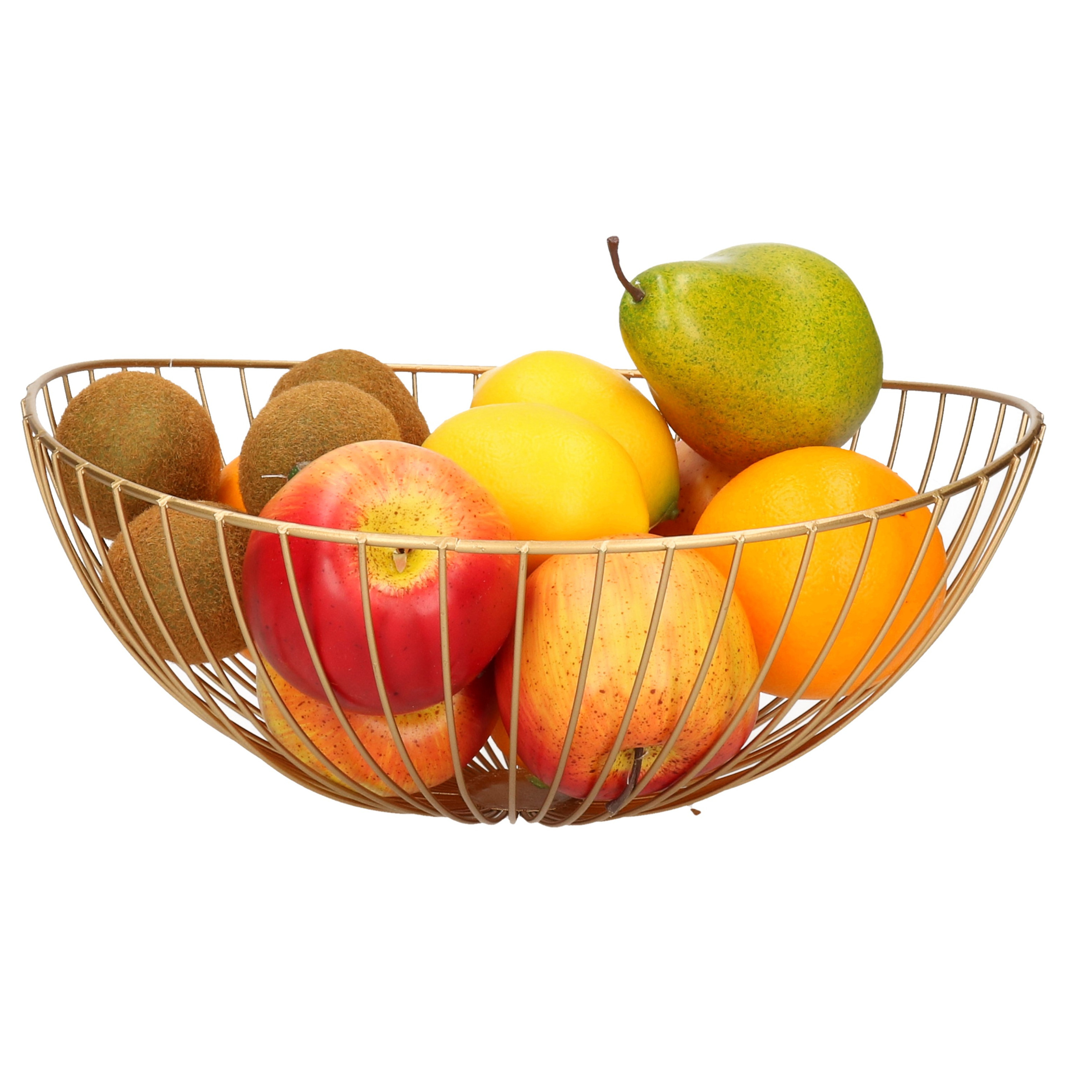 Merkloos Metalen fruitmand/fruitschaal goud rond 31 x 13 x 28 cm -