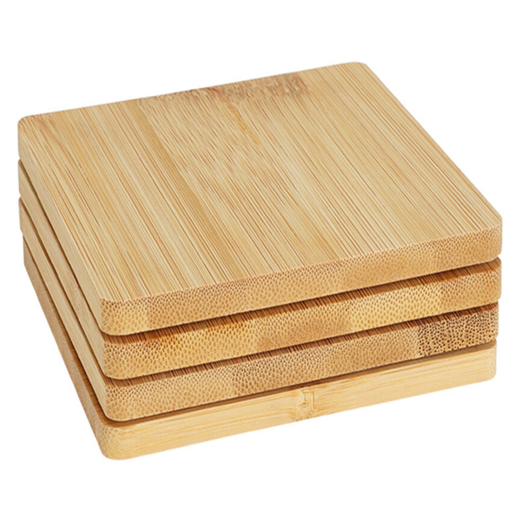 Excellent Houseware Onderzetters voor glazen - 4x - beige - vierkant - hout - 10 x 10 cm -