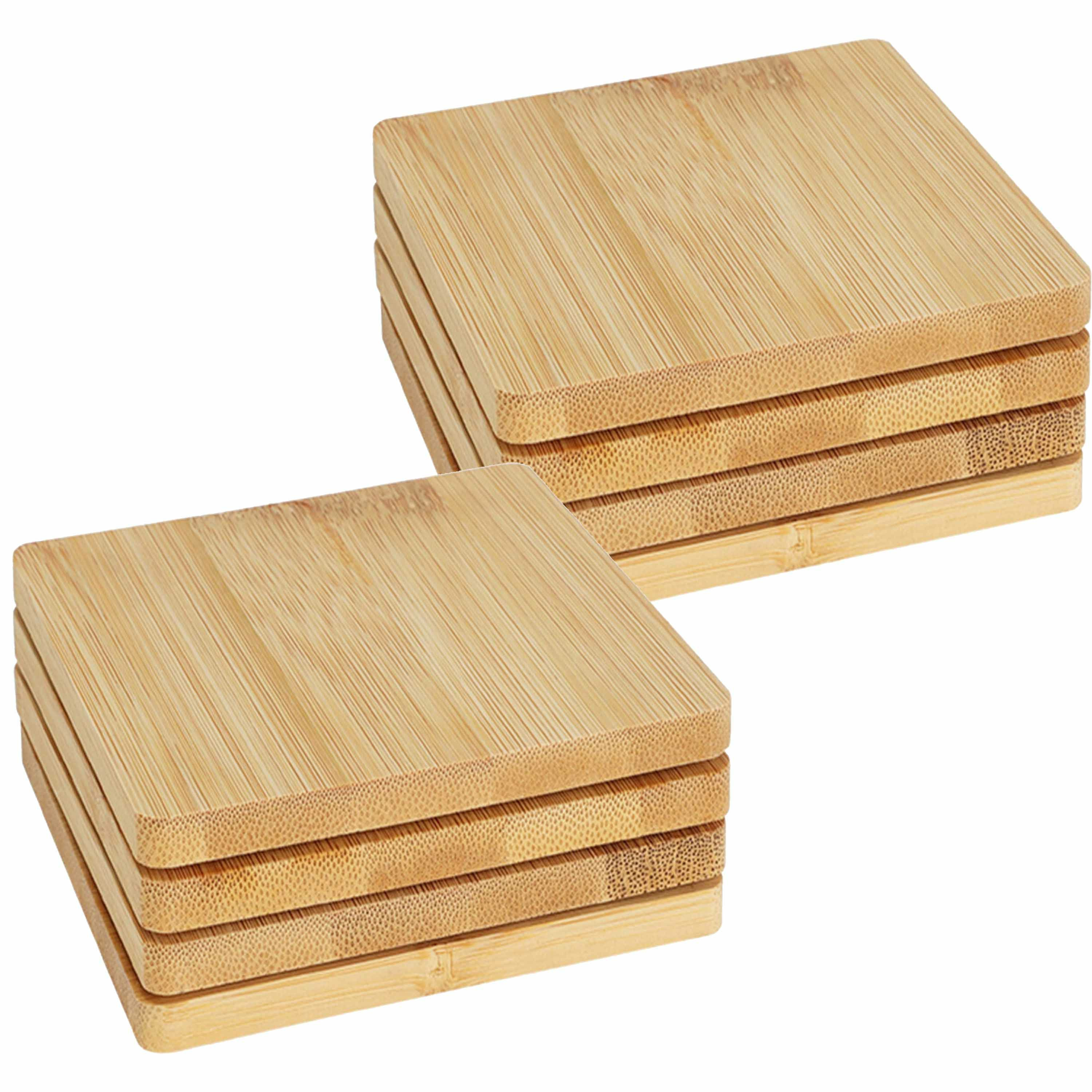 Excellent Houseware Onderzetters voor glazen - 8x - beige - vierkant - hout - 10 x 10 cm -