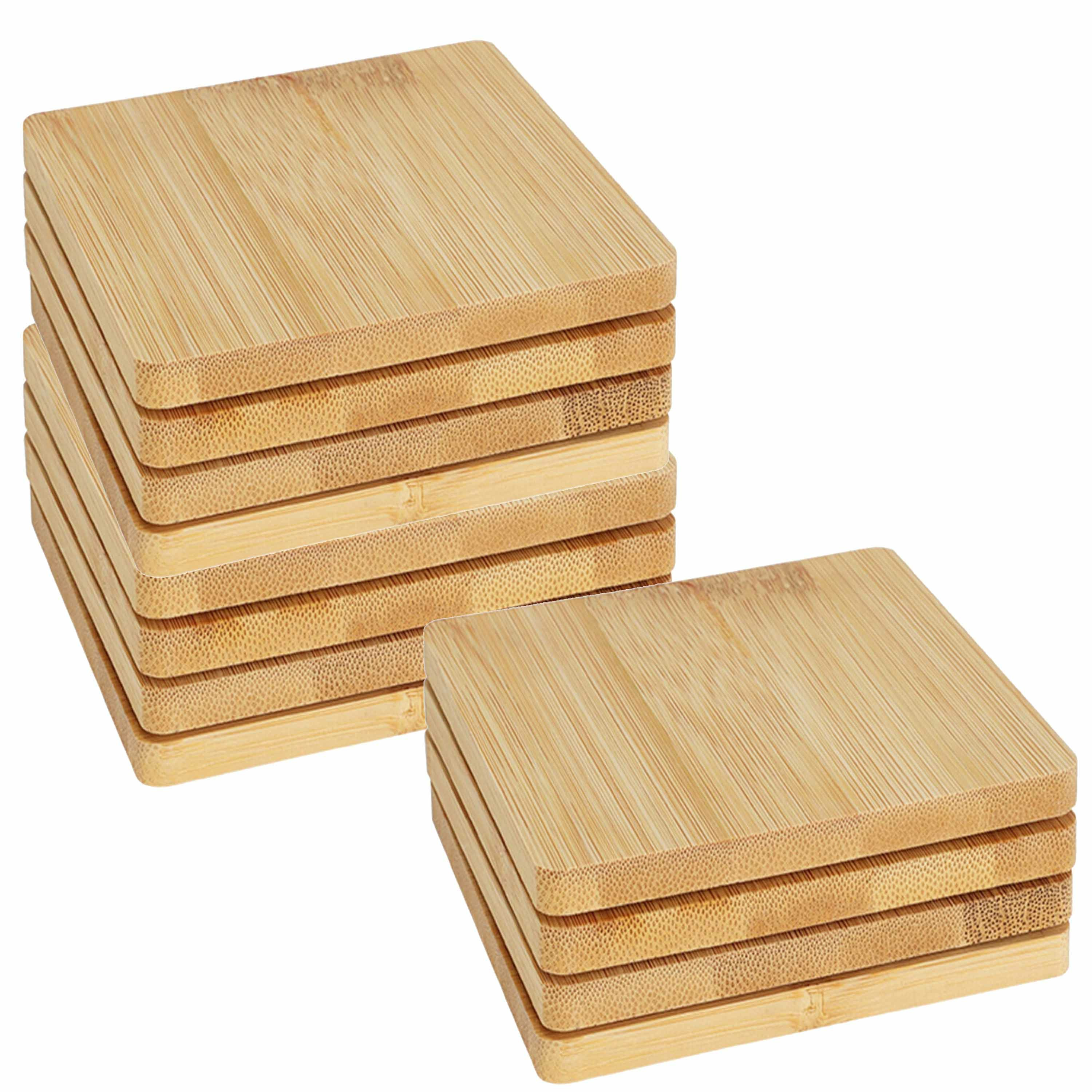 Excellent Houseware Onderzetters voor glazen - 12x - beige - vierkant - hout - 10 x 10 cm -