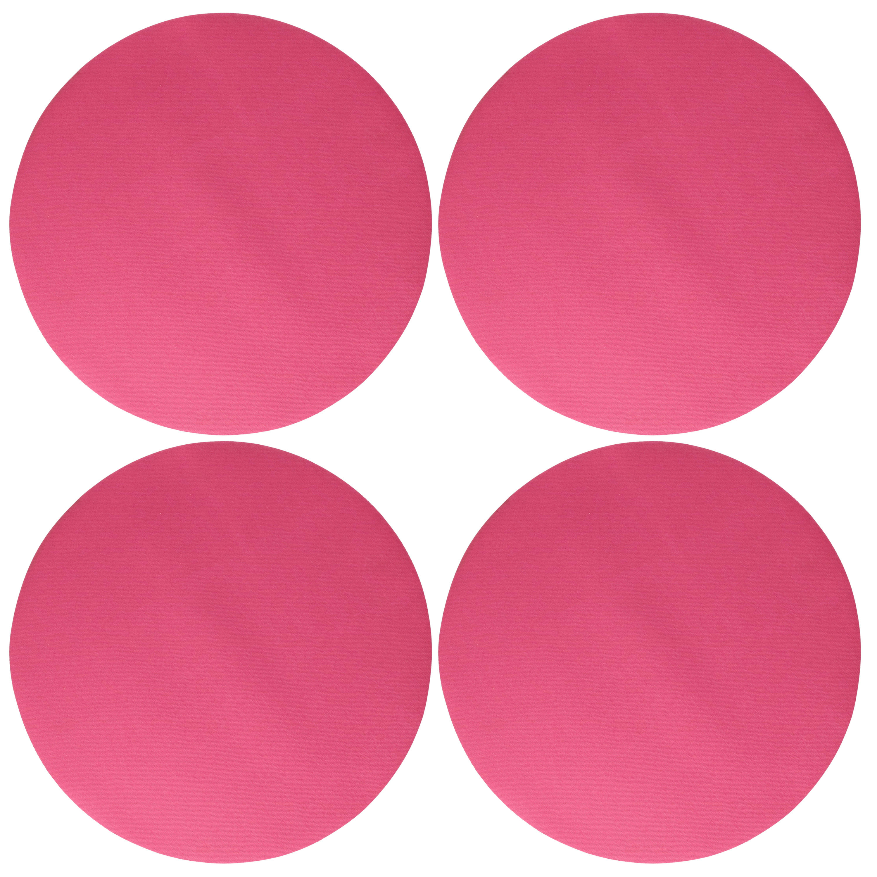 Wicotex Placemats Uni - 4x - fuchsia roze - rond cm - anti slip laag - Teflon coating toplaag -