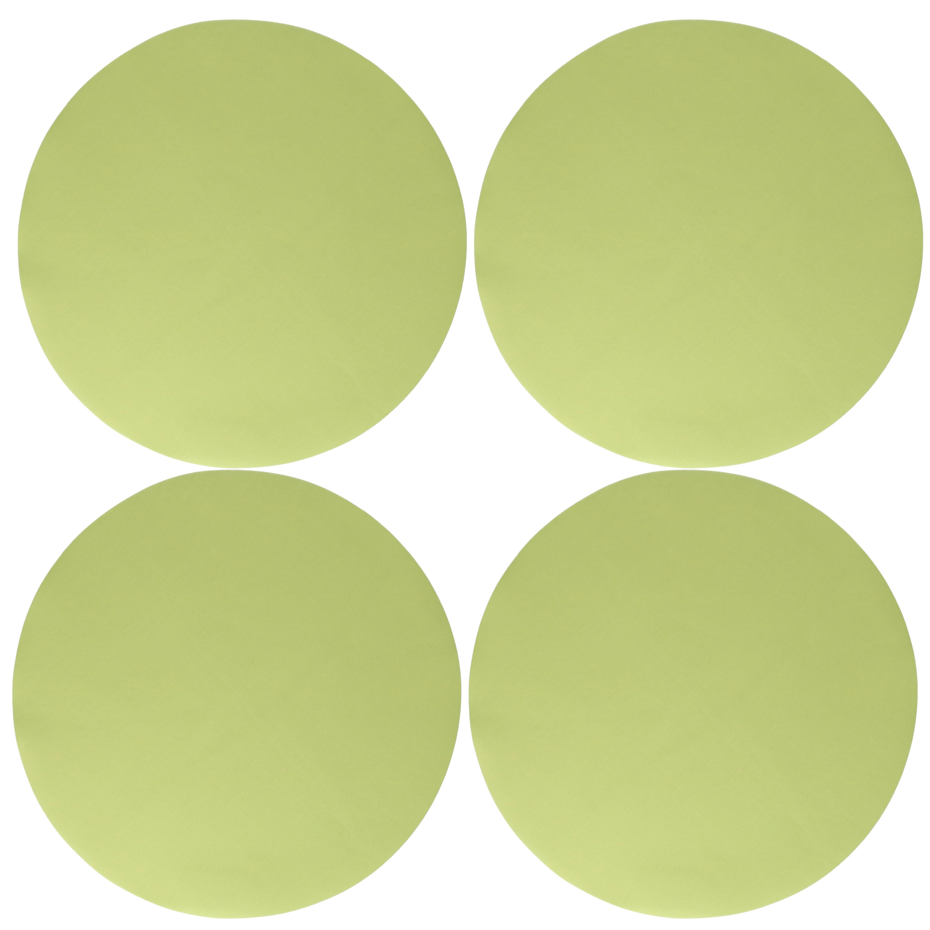 Wicotex Placemats Uni - 4x - lime groen - rond cm - anti slip laag - Teflon coating toplaag -