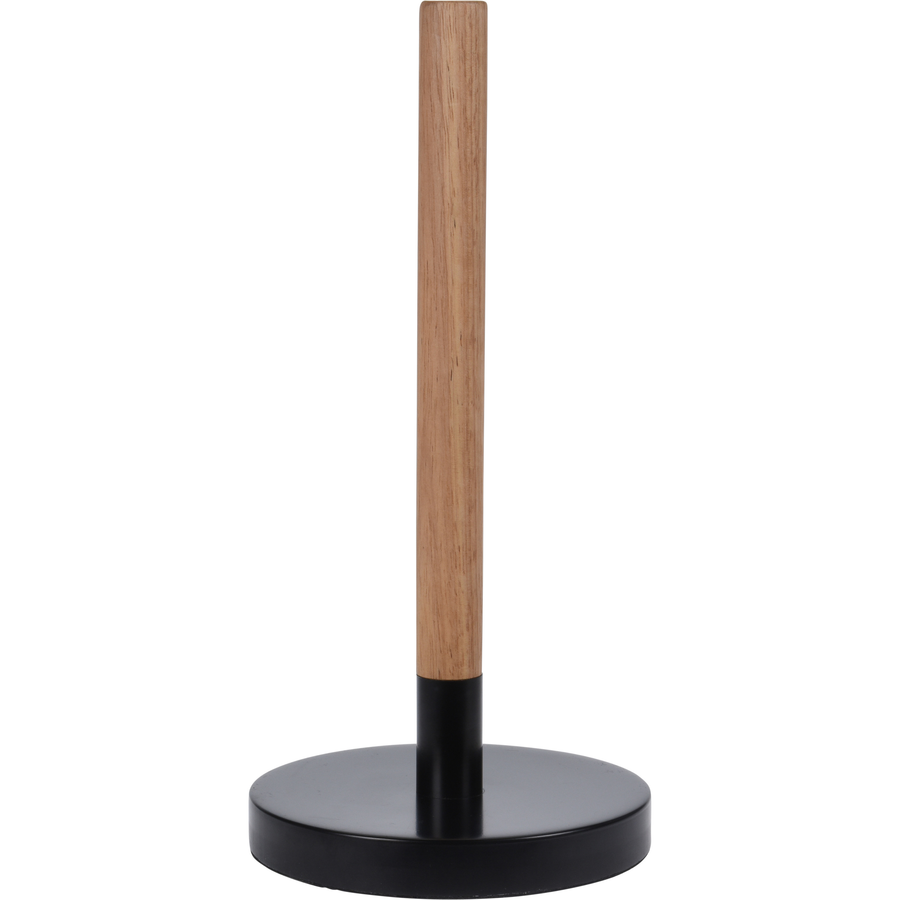 Merkloos Keukenrolhouder - staand - bamboe hout - zwart - D15 x H31 cm -