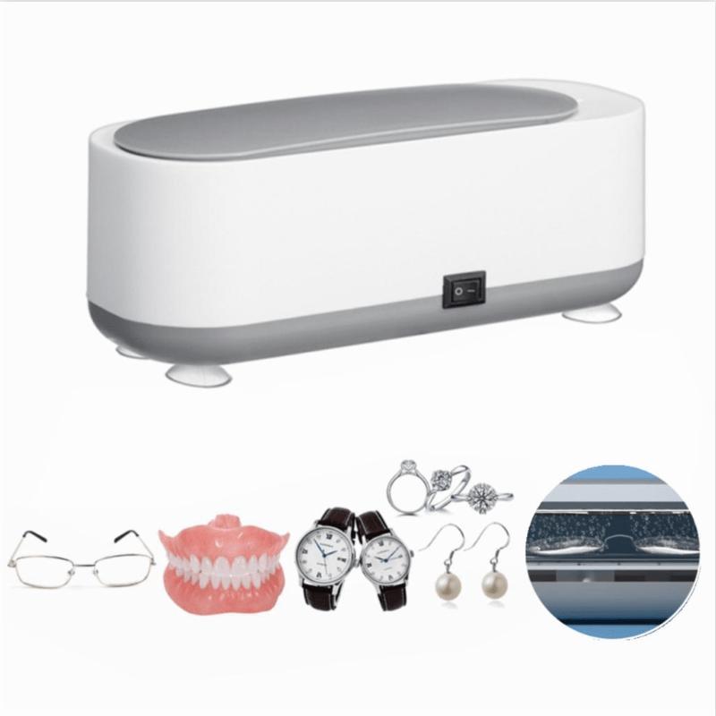 Rookiet Multifunctionele draagbare ultrasoon reinigingsmachine Sieradenreiniger Horloges Kunstgebit Brillen Munten Zilver battery style