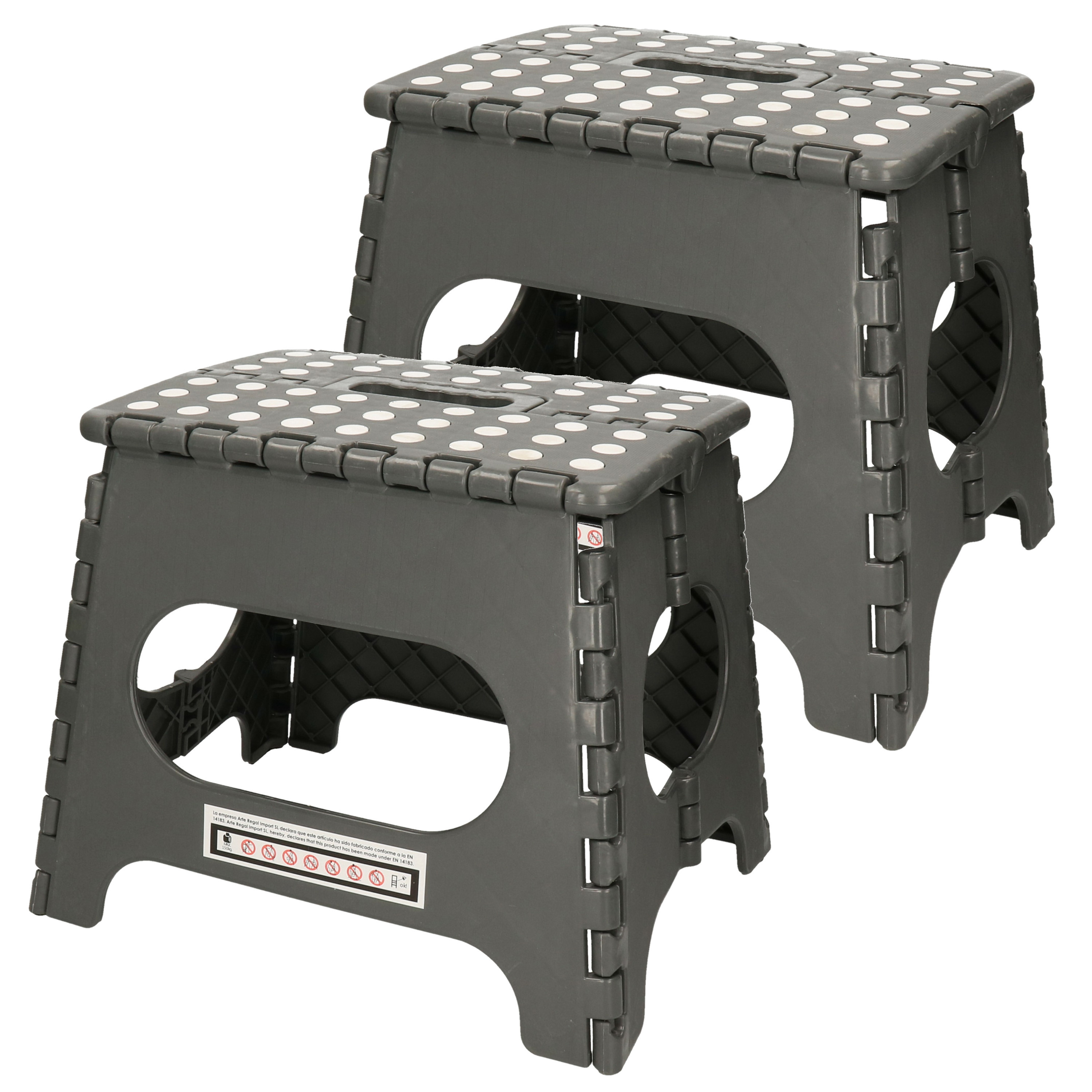 Kipit 2x stuks inklapbaar keukenkrukje/opstapje grijs 30 x 27 cm -