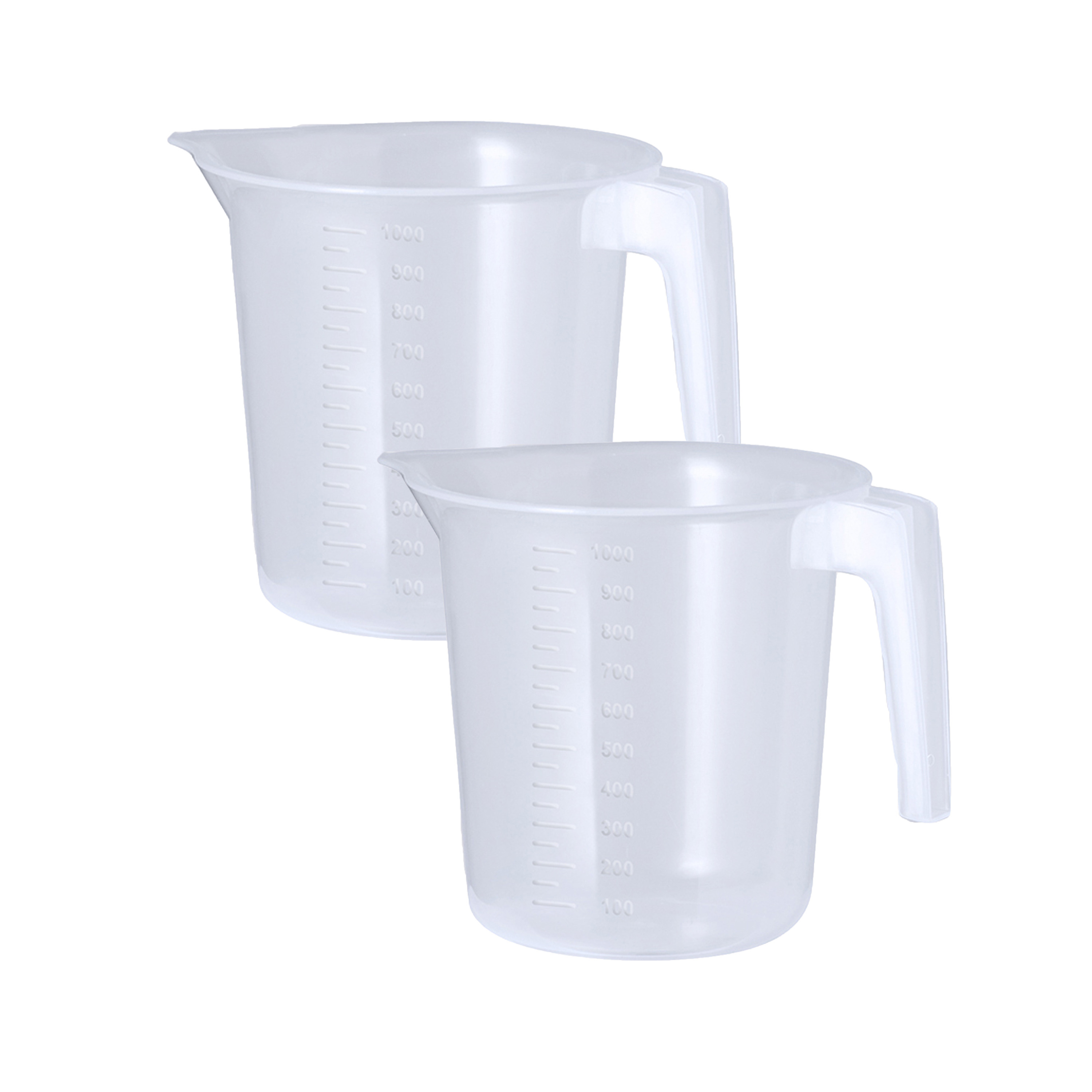 Merkloos Keuken maatbeker/mengbeker - 2x - kunststof - transparant - 1000 ml - schenktuit -