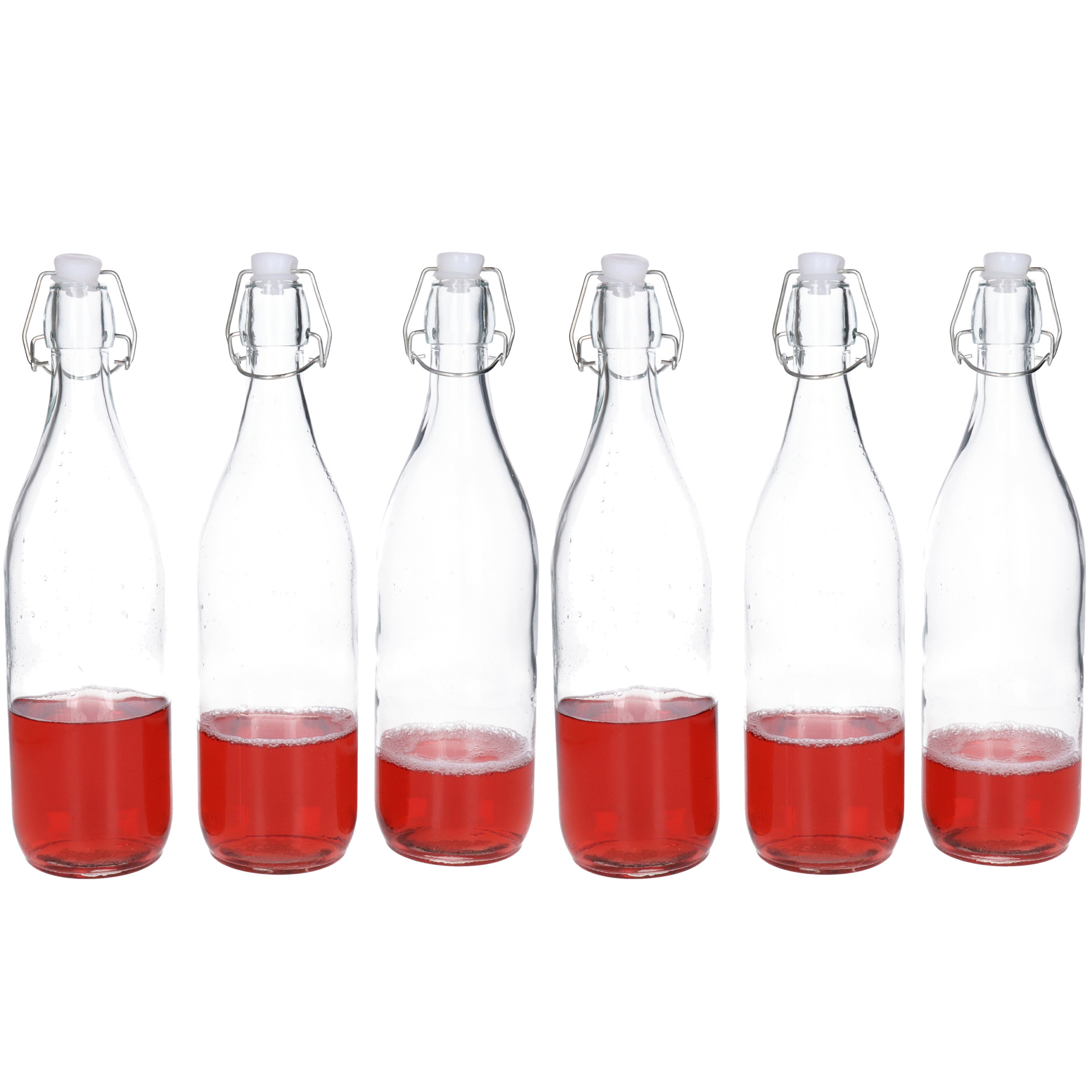 Alessandro Beugelfles/weckfles set van 12x - transparant - 1 liter - 32 cm - karaf - waterfles met beugeldop -