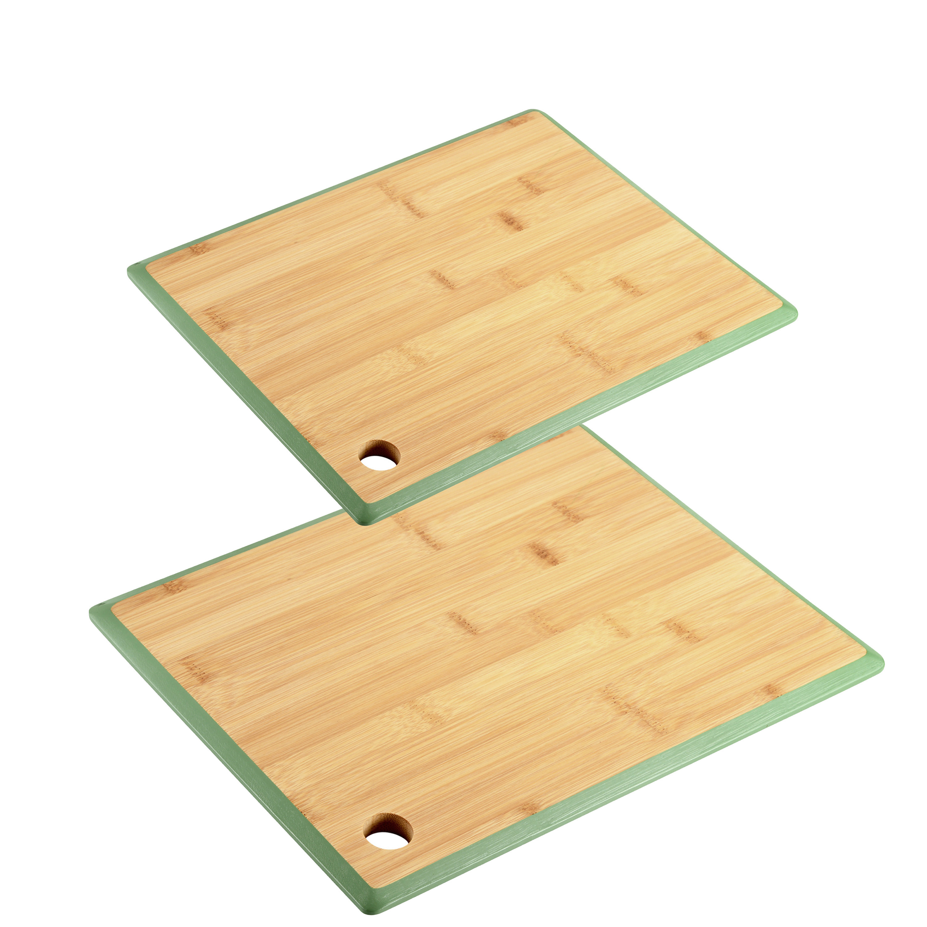Kesper Keuken voedsel bereiden snijplanken voordeelset - 35 x 26 en 23 x 15 cm - bamboe hout - rand groen -