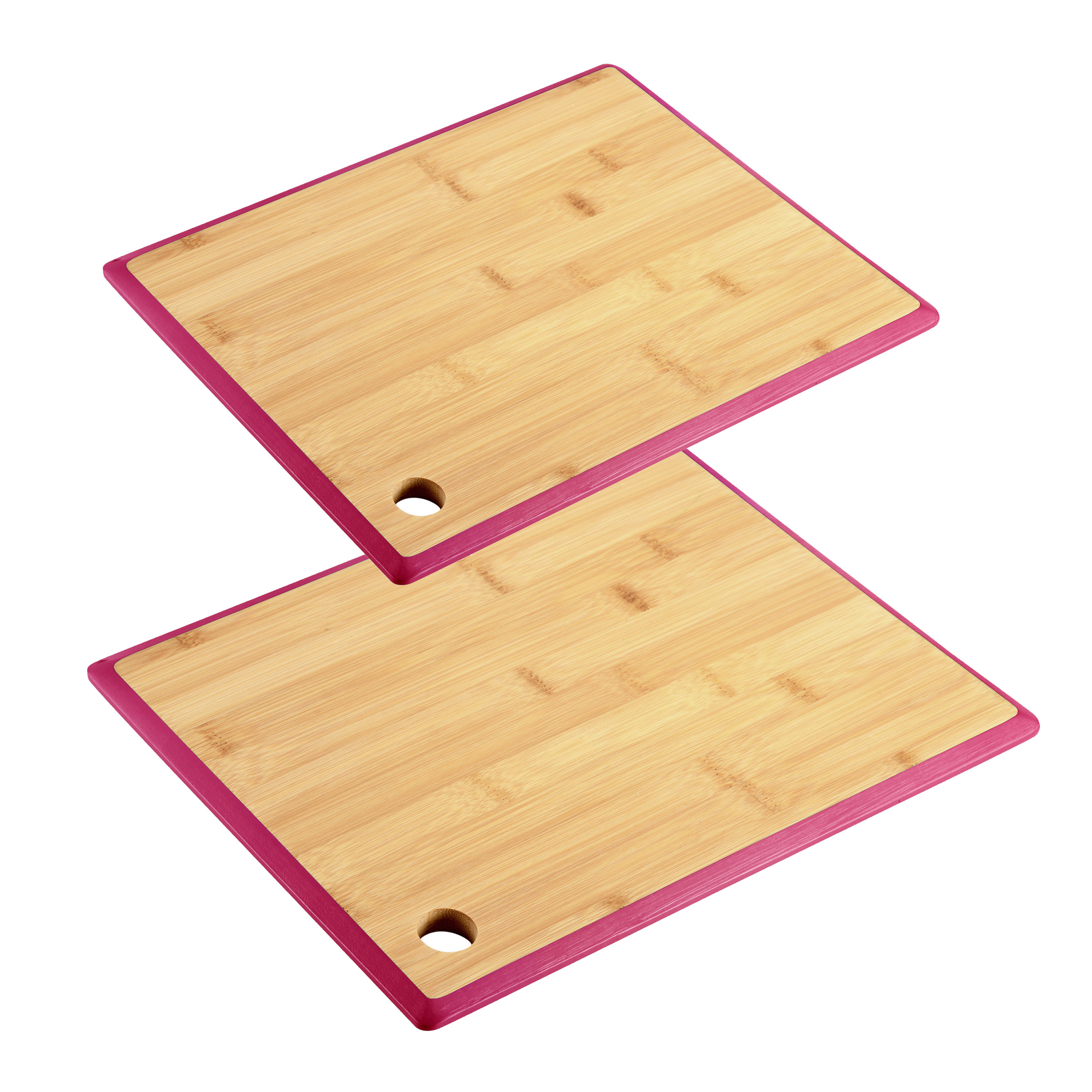 Kesper Keuken voedsel bereiden snijplanken voordeelset - 35 x 26 en 23 x 15 cm - bamboe hout - rand rood -