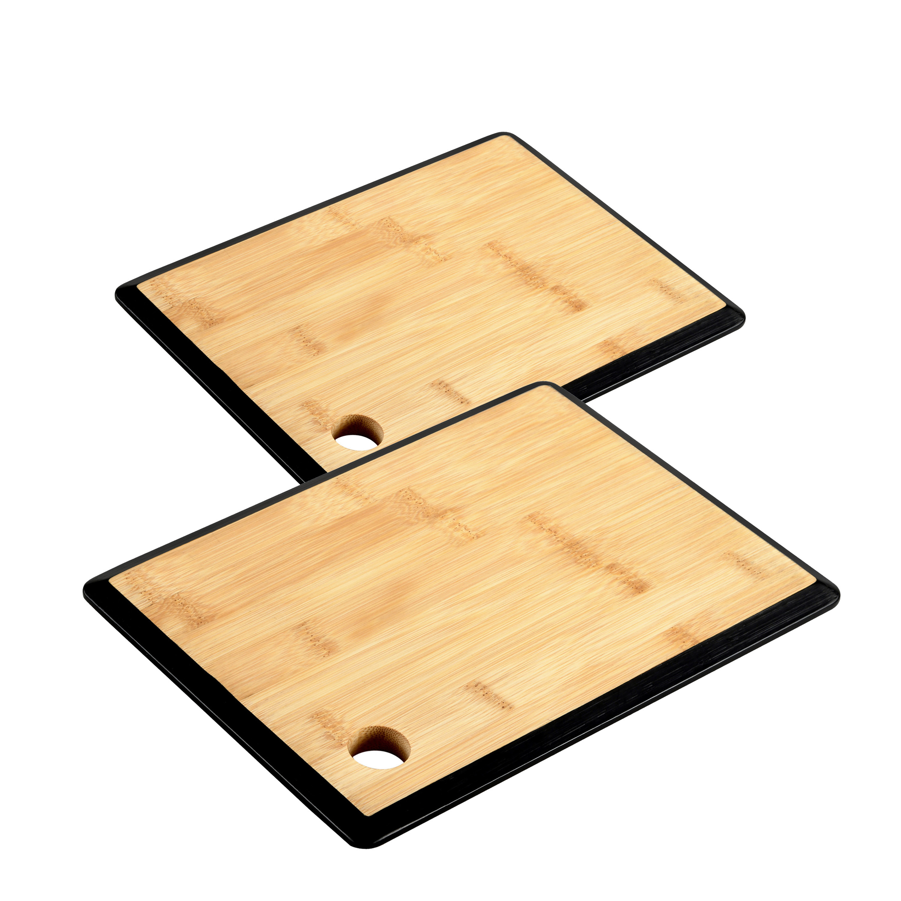 Kesper Keuken voedsel bereiden snijplanken voordeelset - 35 x 26 en 23 x 15 cm - bamboe hout - rand zwart -